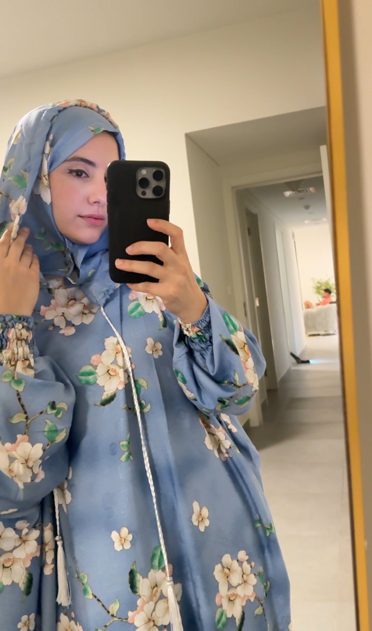 Blue and white orchid burqa