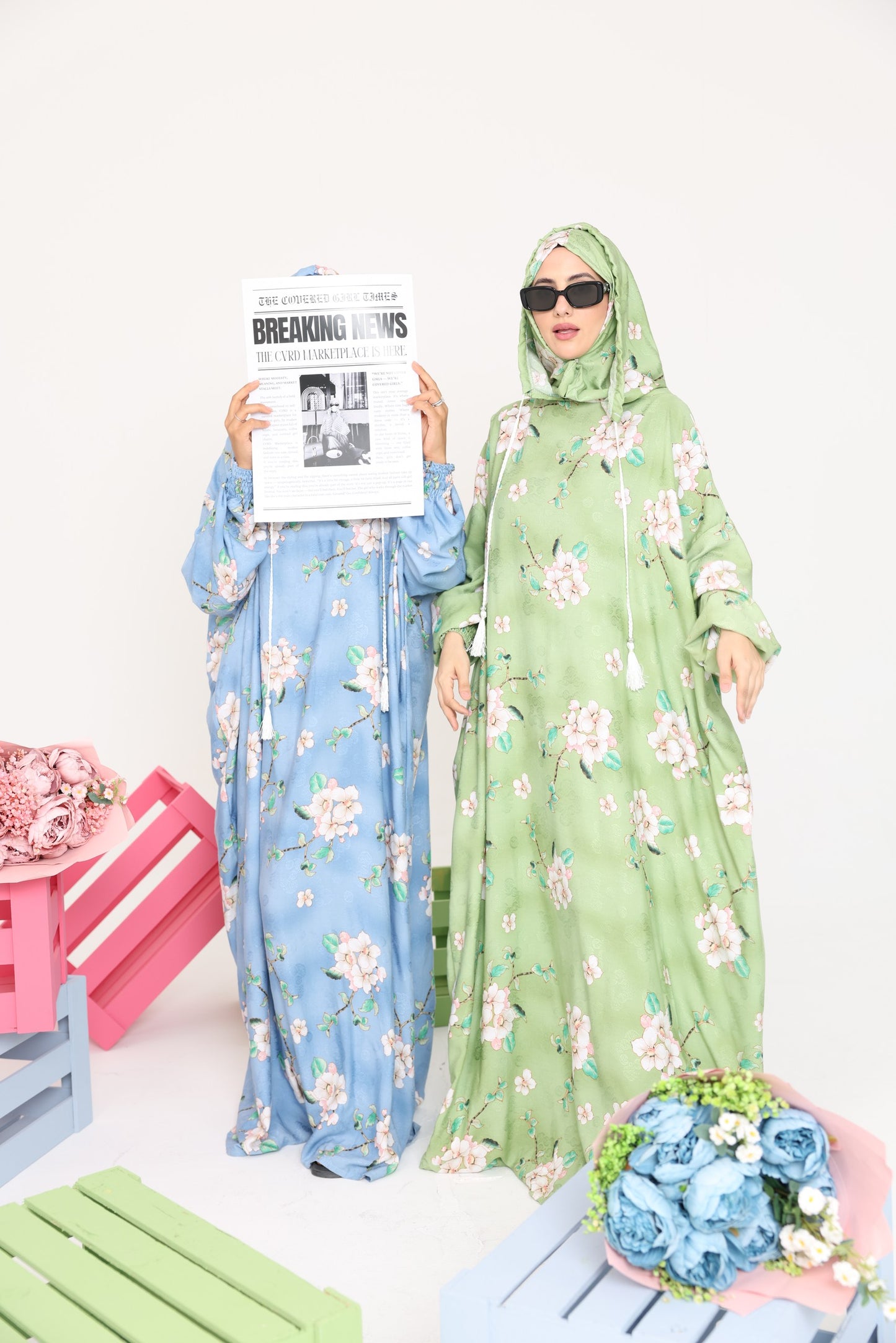 Blue and white orchid burqa