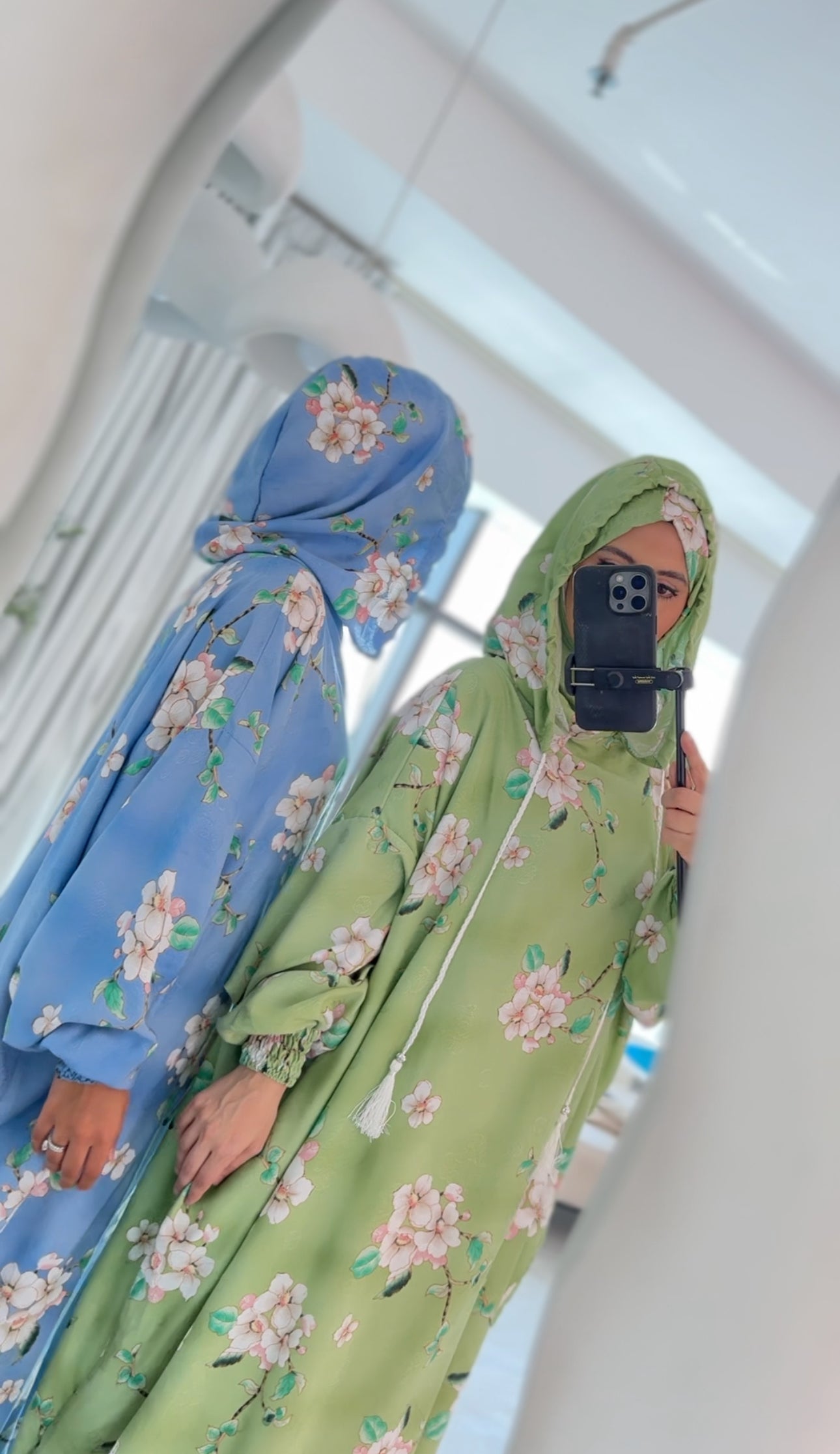 Blue and white orchid burqa