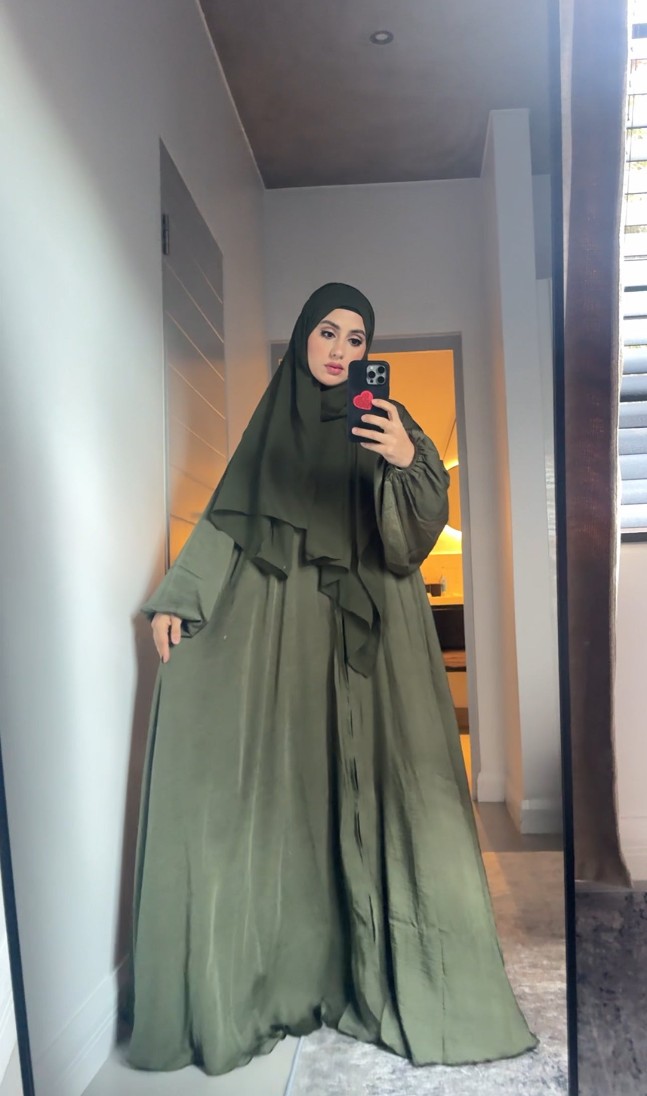 Army green flow abayah with attached hijab