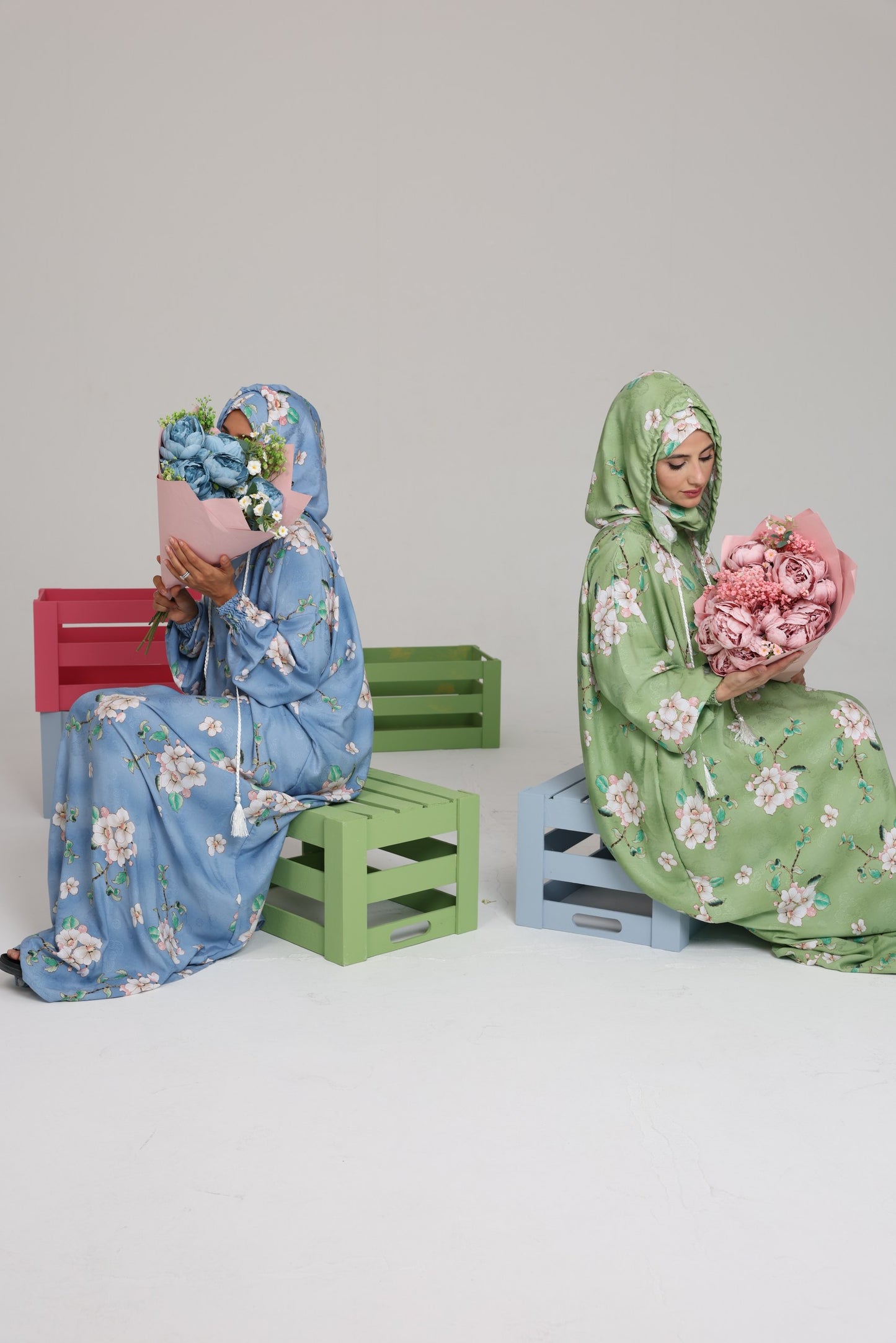 Blue and white orchid burqa