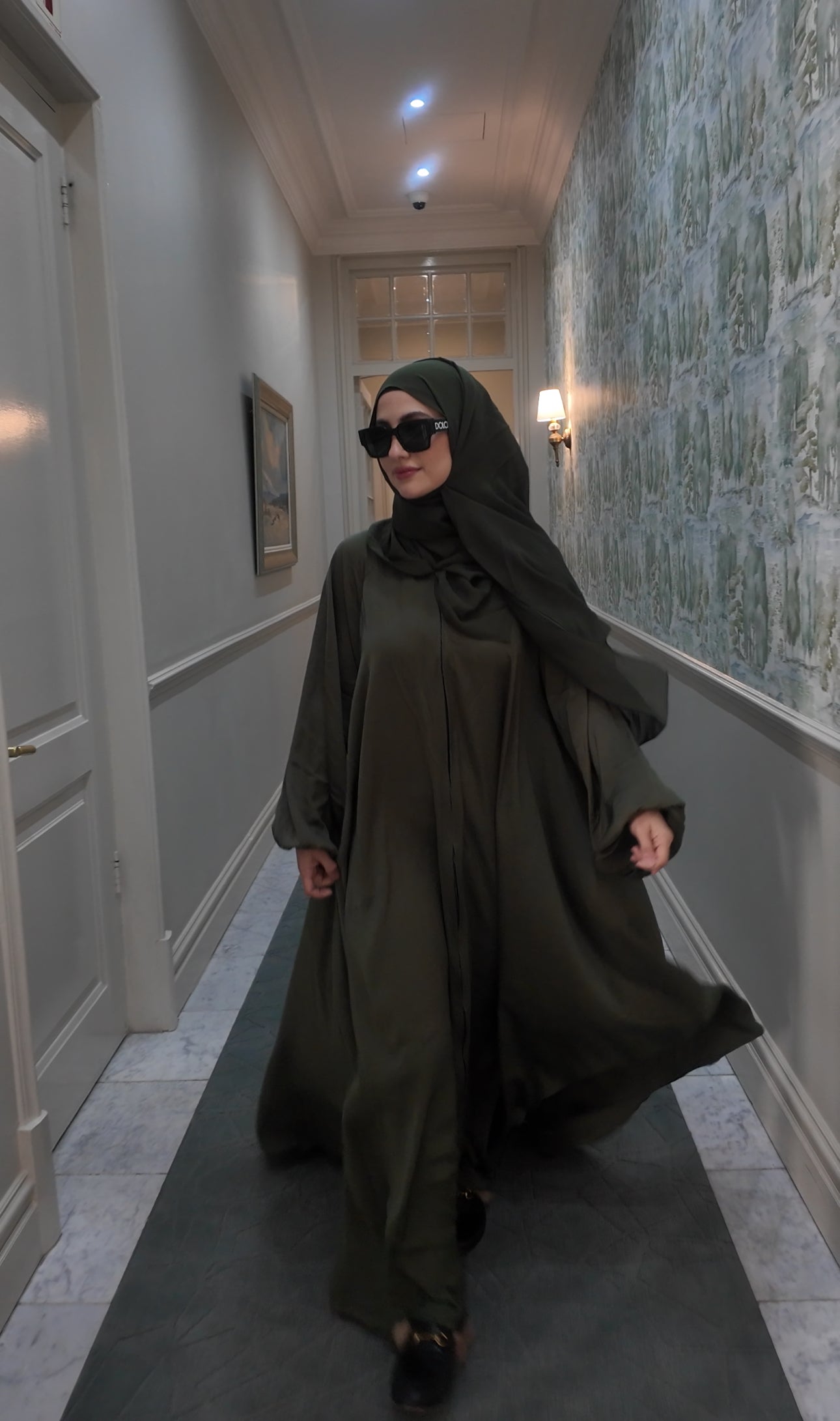 Army green flow abayah with attached hijab