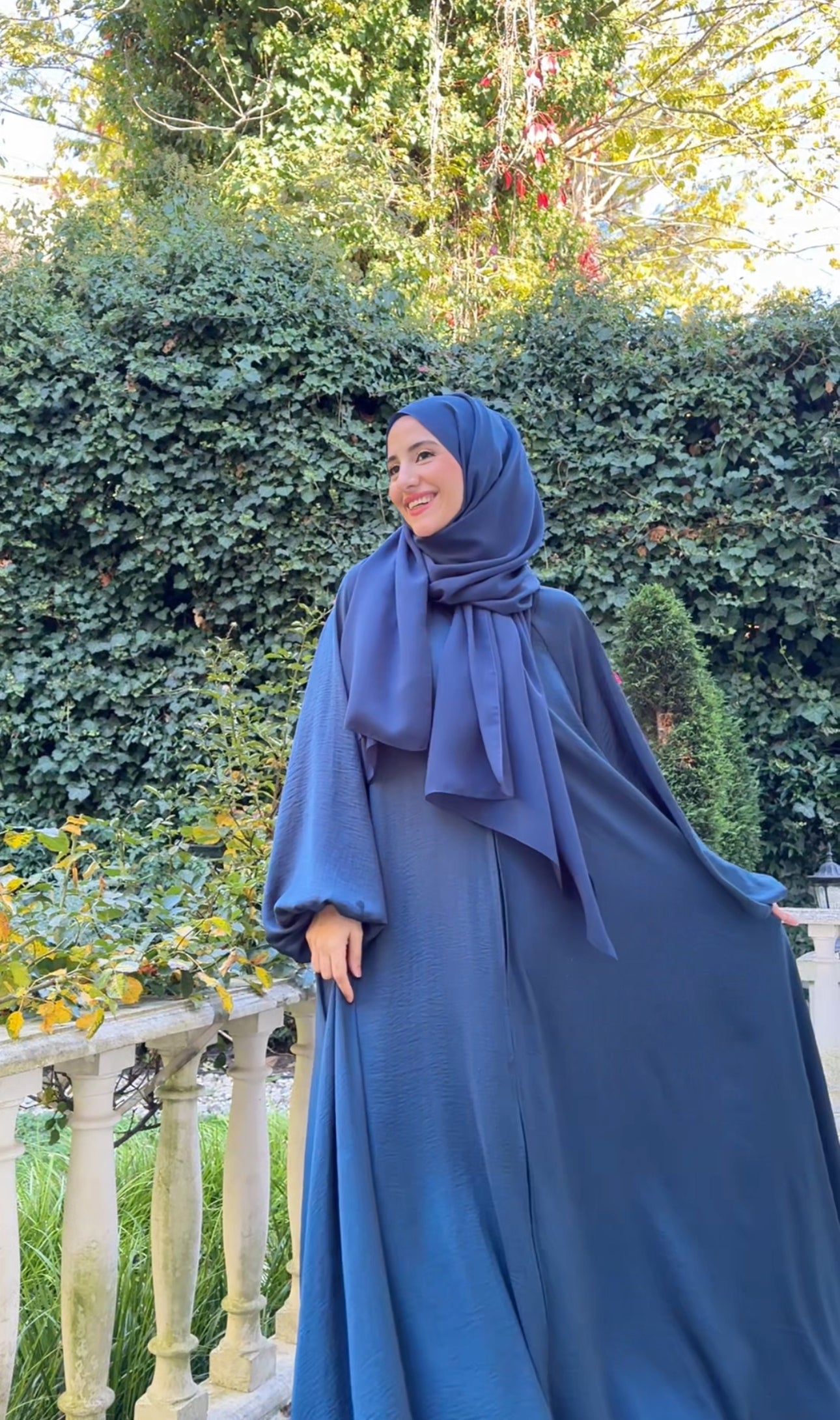 Crystal Teal Colored flow abayah with attached hijab
