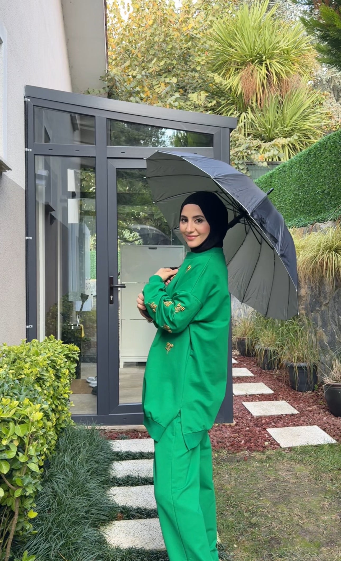 Dark Green tracksuit set with golden beadwork