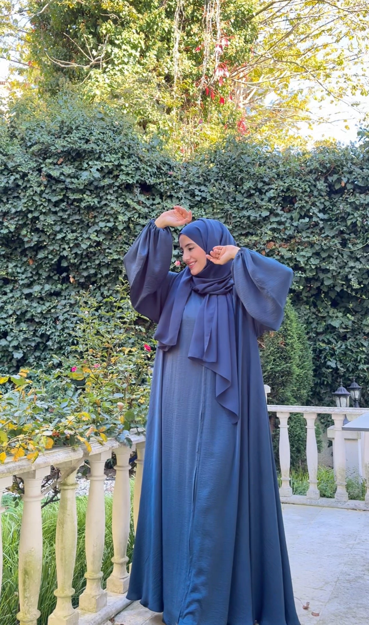 Crystal Teal Colored flow abayah with attached hijab