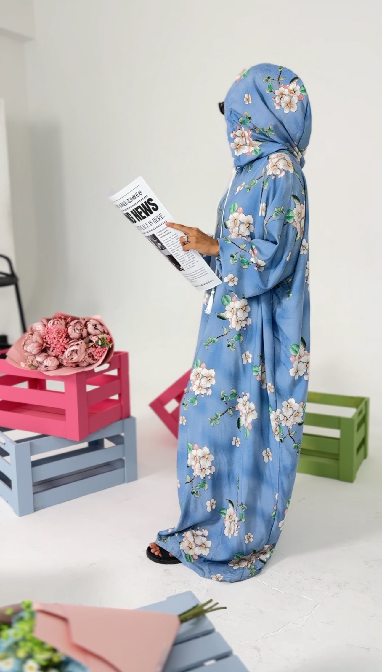 Blue and white orchid burqa