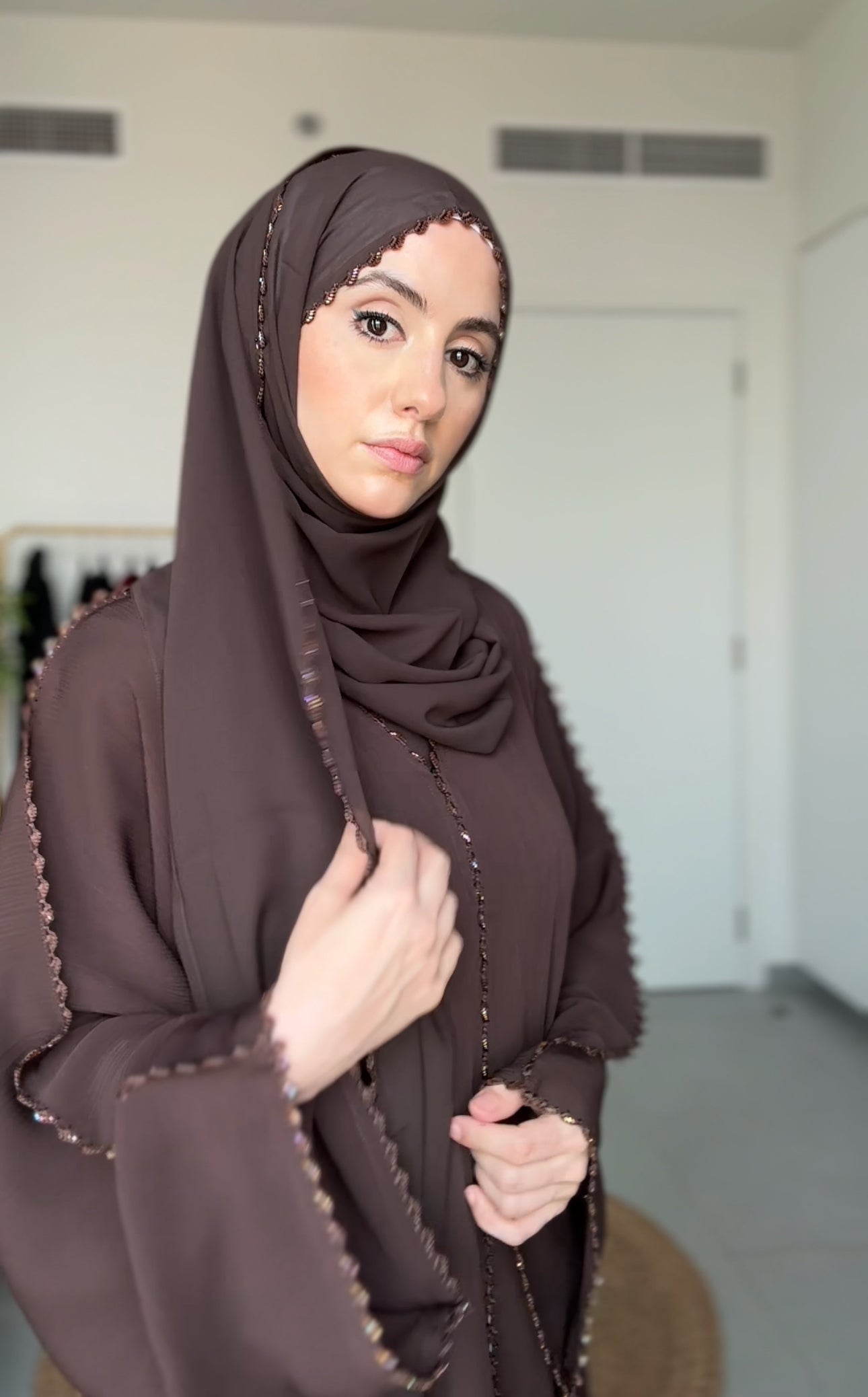 Brown Zoom Abayah with Embrodiery detail