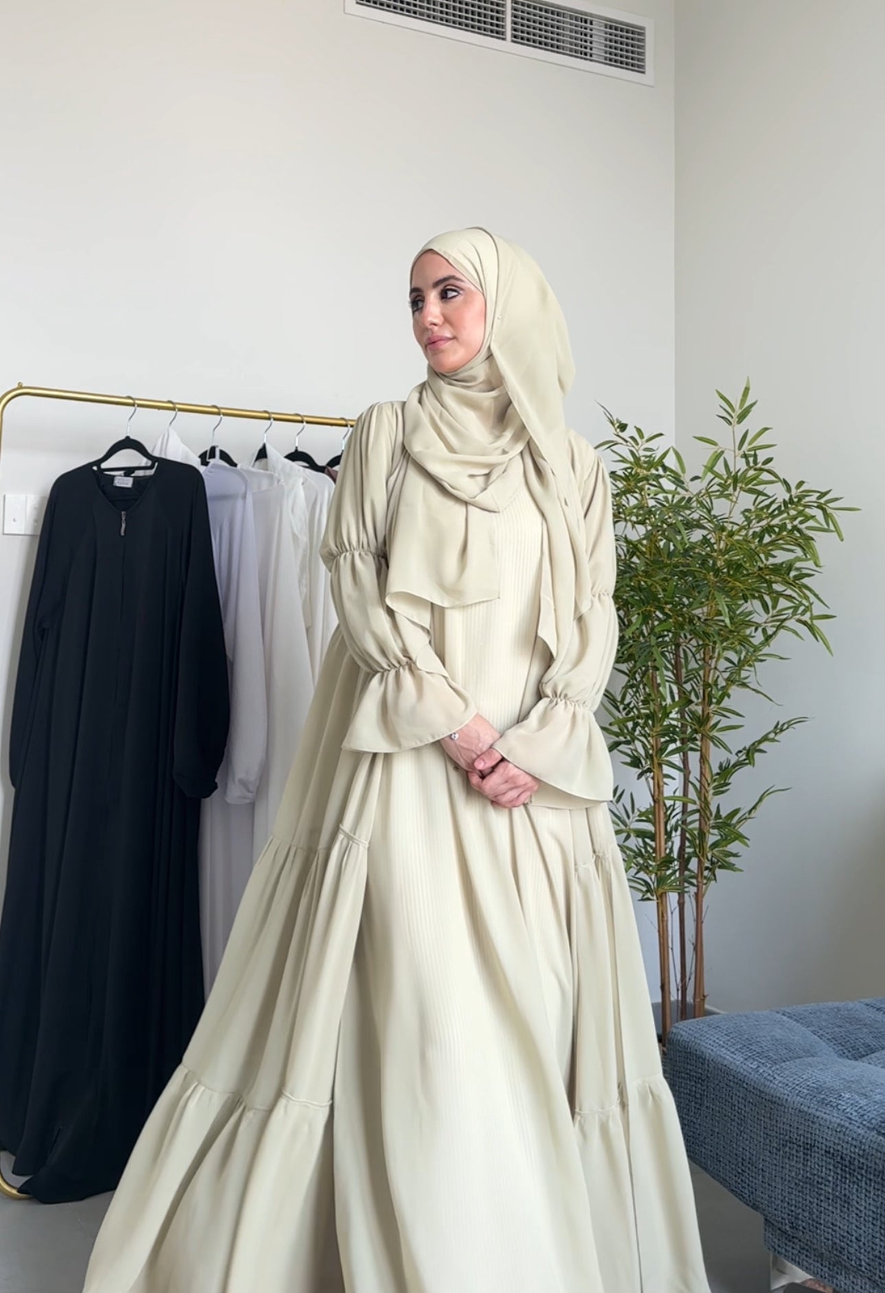 Two Piece Pista Green Pleated Chiffon Abayah