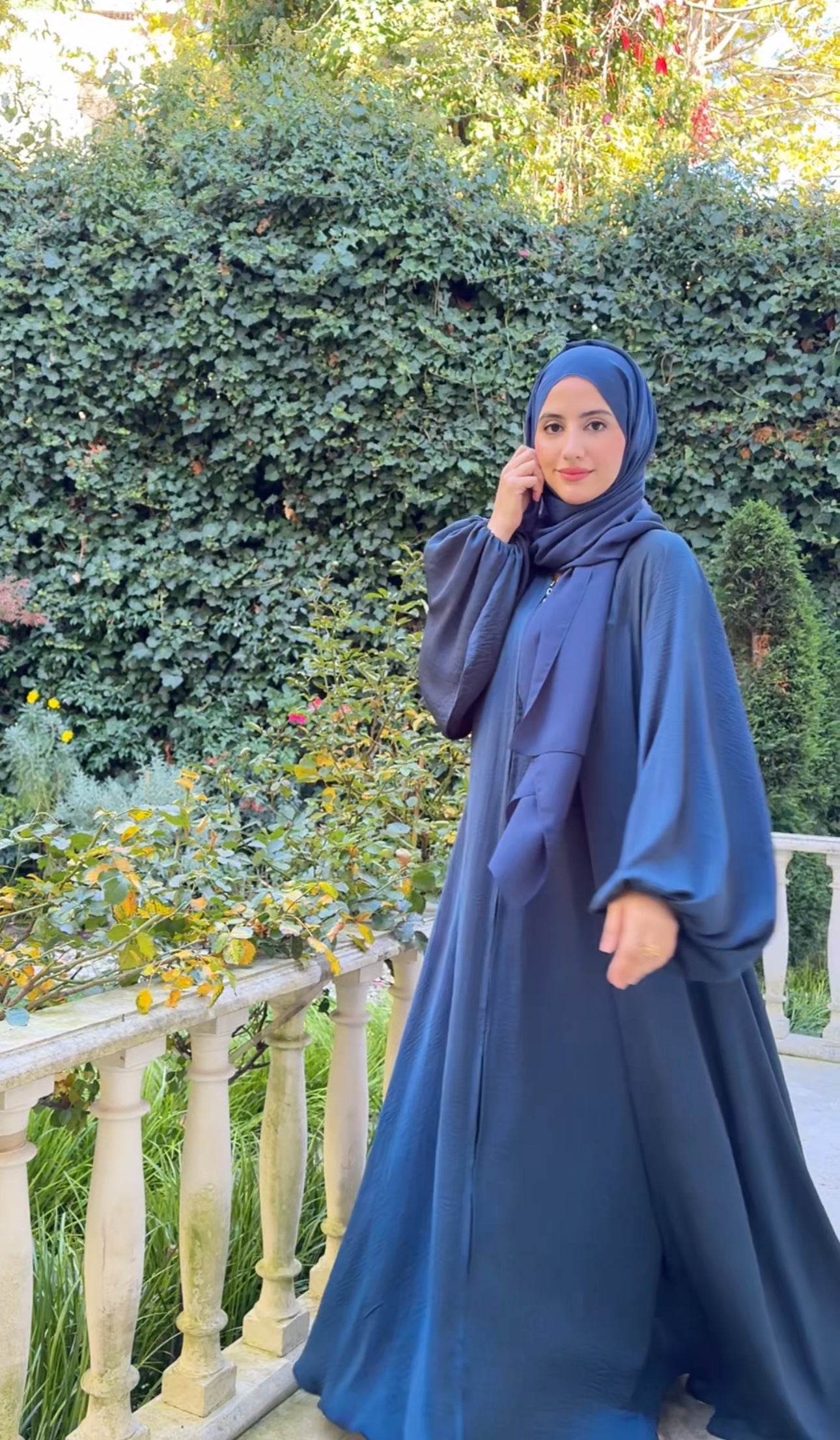 Crystal Teal Colored flow abayah with attached hijab