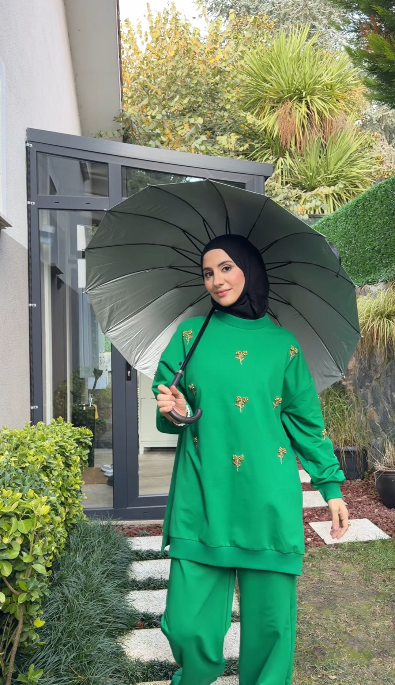 Dark Green tracksuit set with golden beadwork