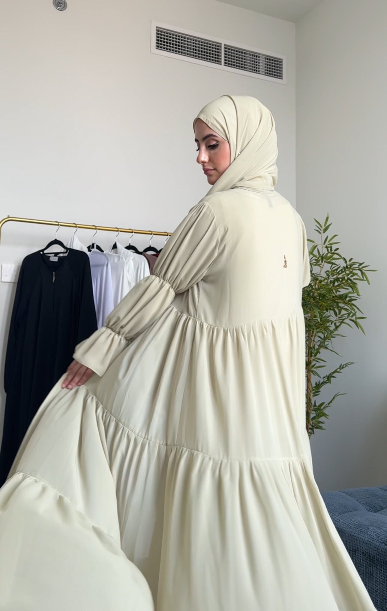 Two Piece Pista Green Pleated Chiffon Abayah