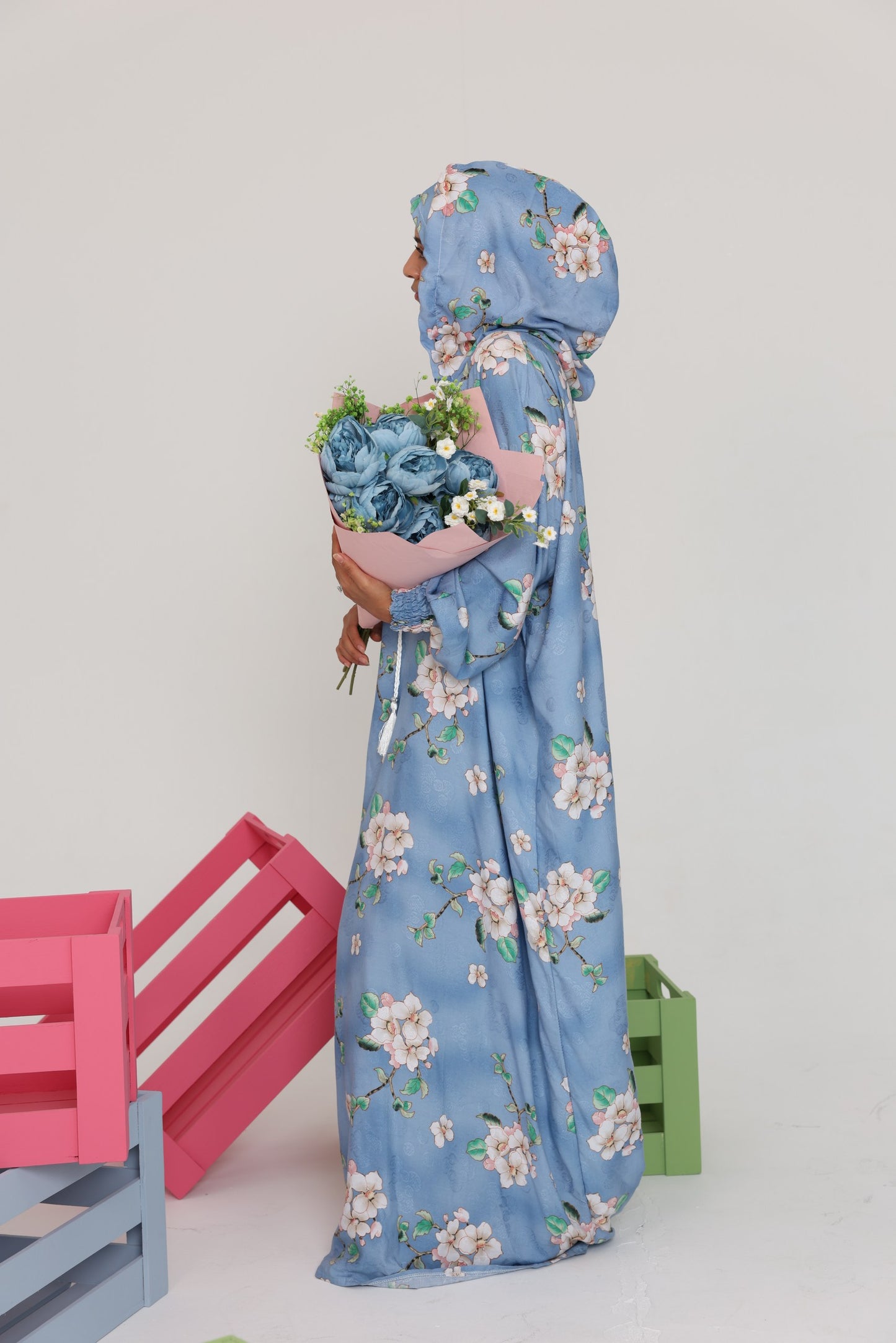 Blue and white orchid burqa