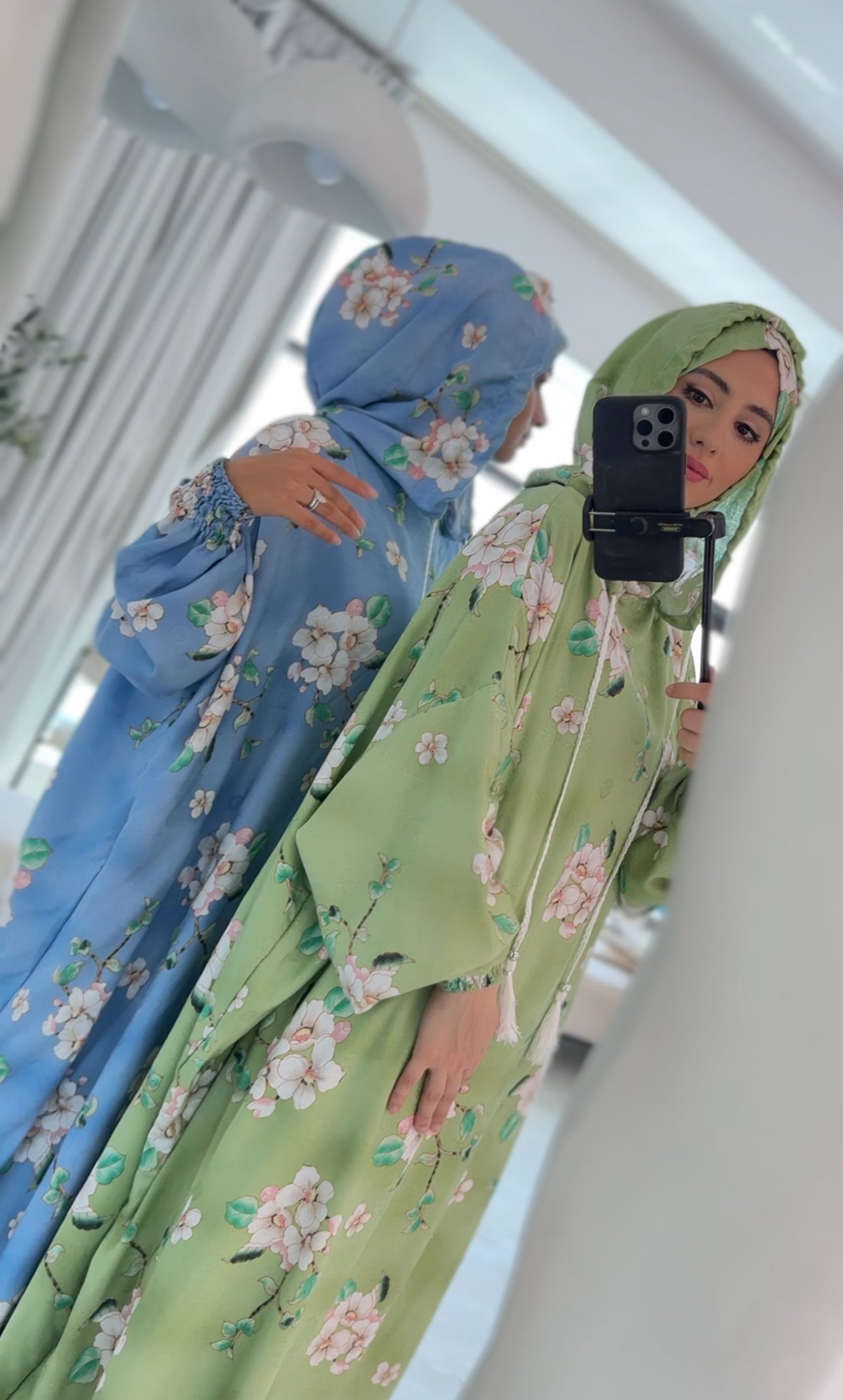 Blue and white orchid burqa