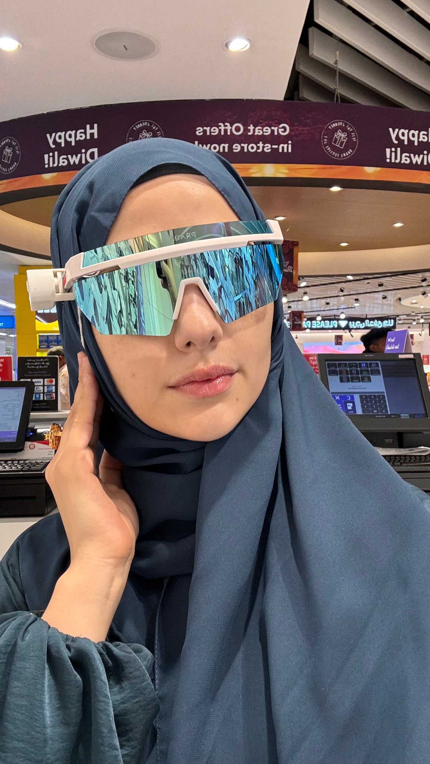 Crystal Teal Colored flow abayah with attached hijab