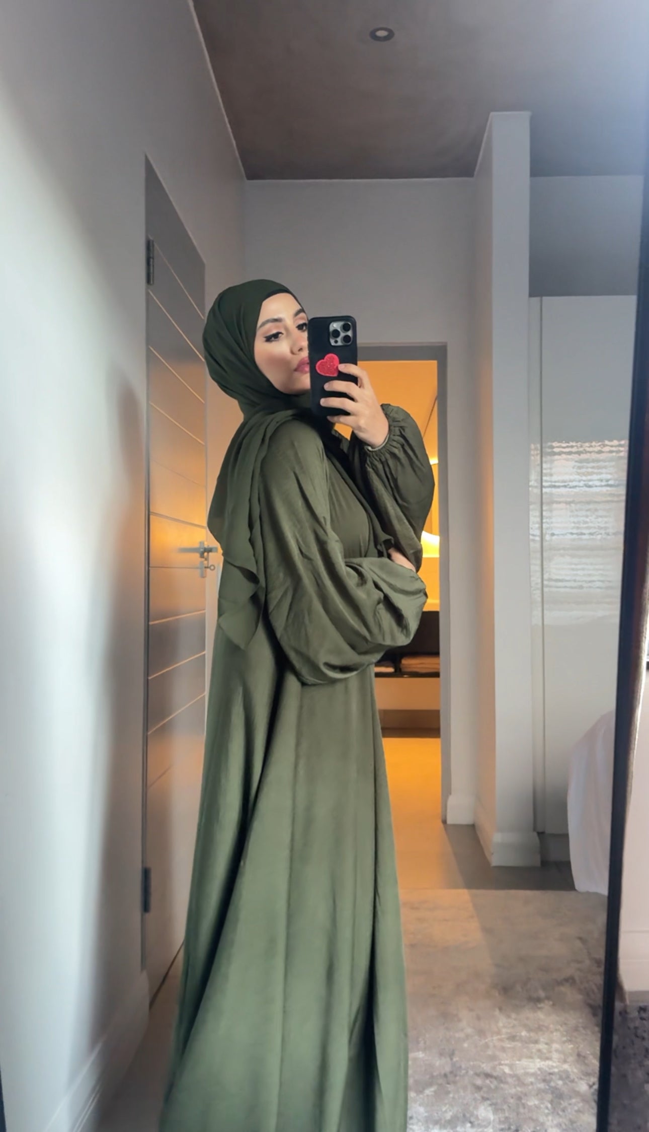 Army green flow abayah with attached hijab