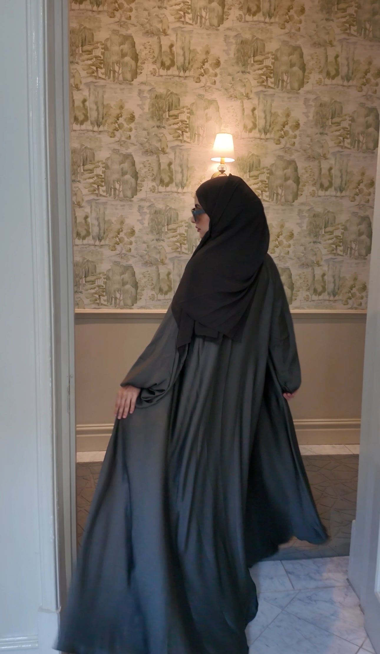 Army green flow abayah with attached hijab