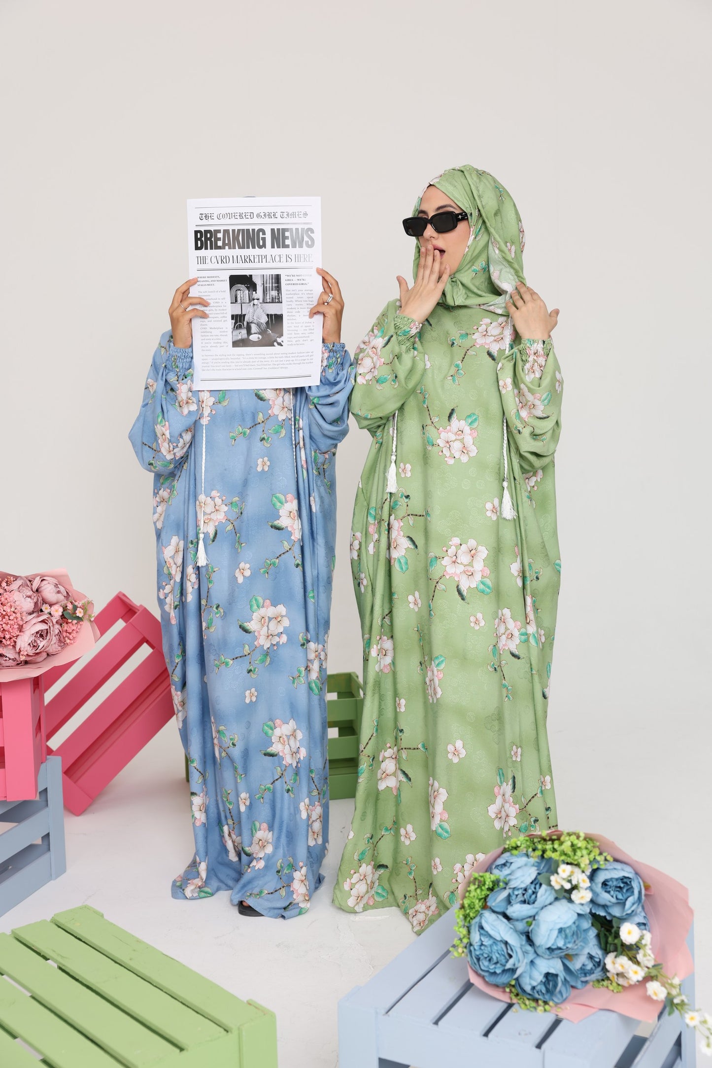Blue and white orchid burqa