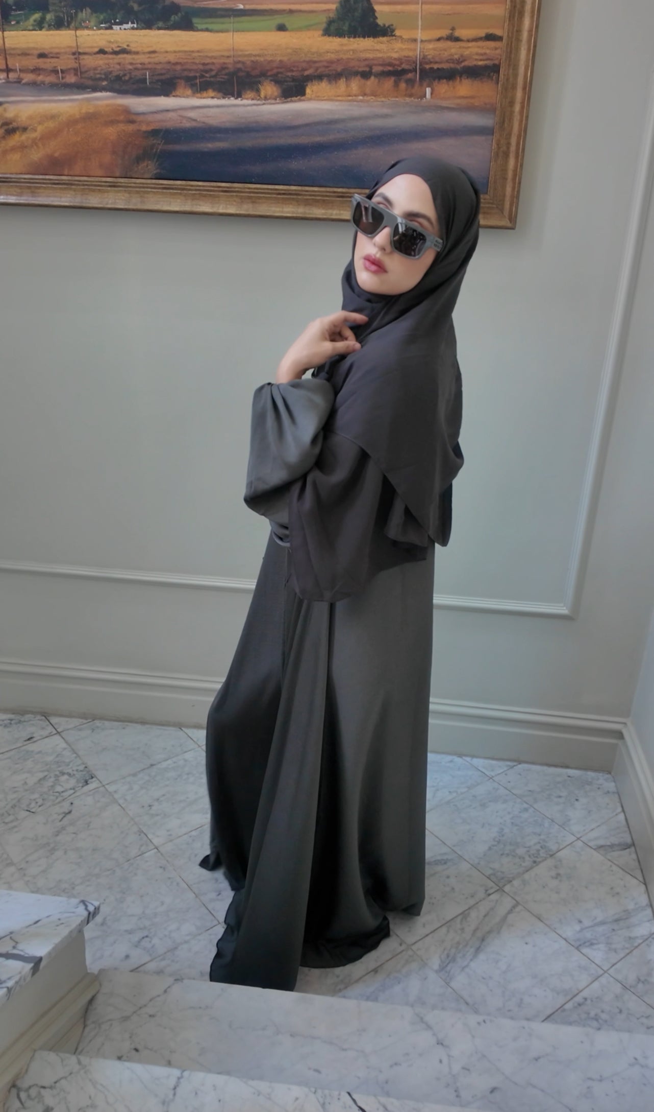Army green flow abayah with attached hijab