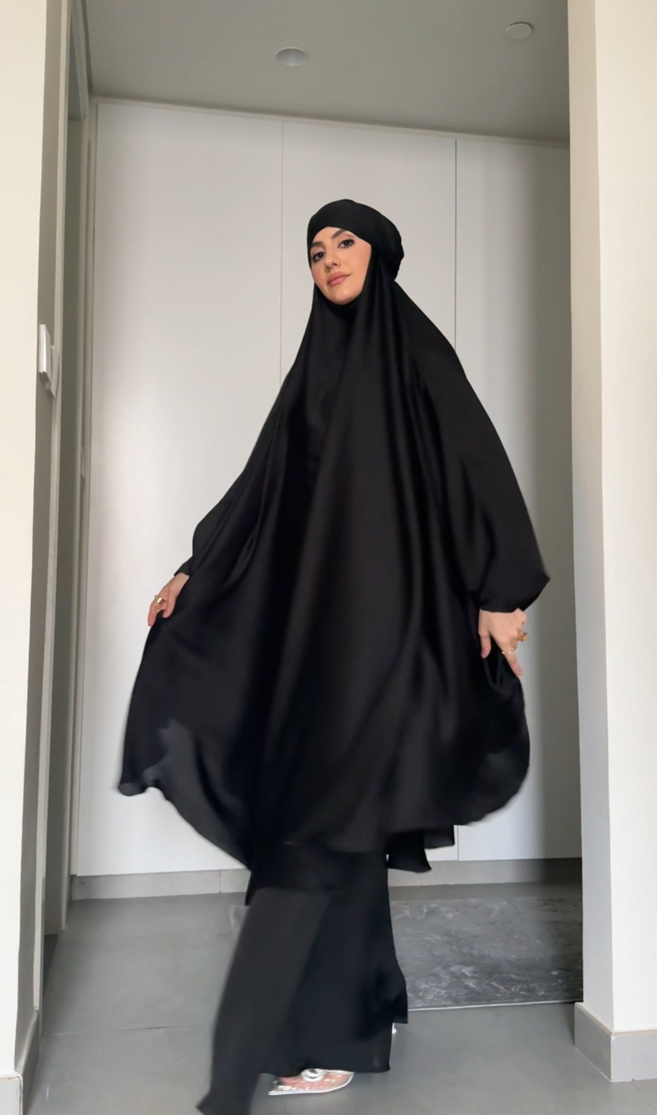 Two Piece Black Khimar, with long scarf and short sleeve inner