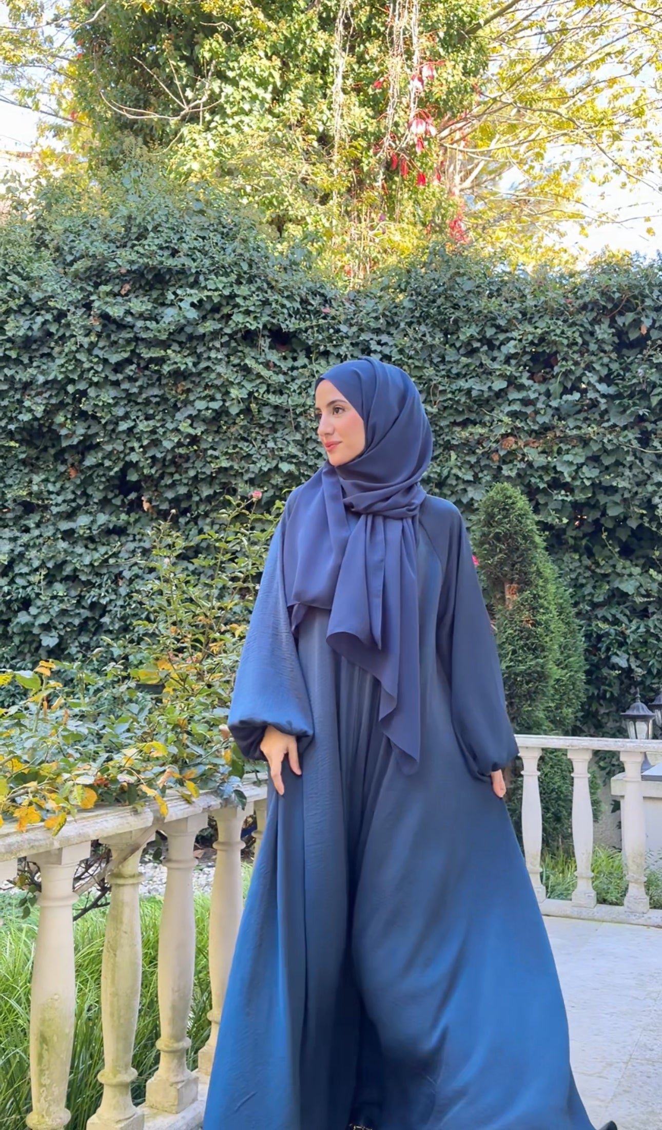 Crystal Teal Colored flow abayah with attached hijab