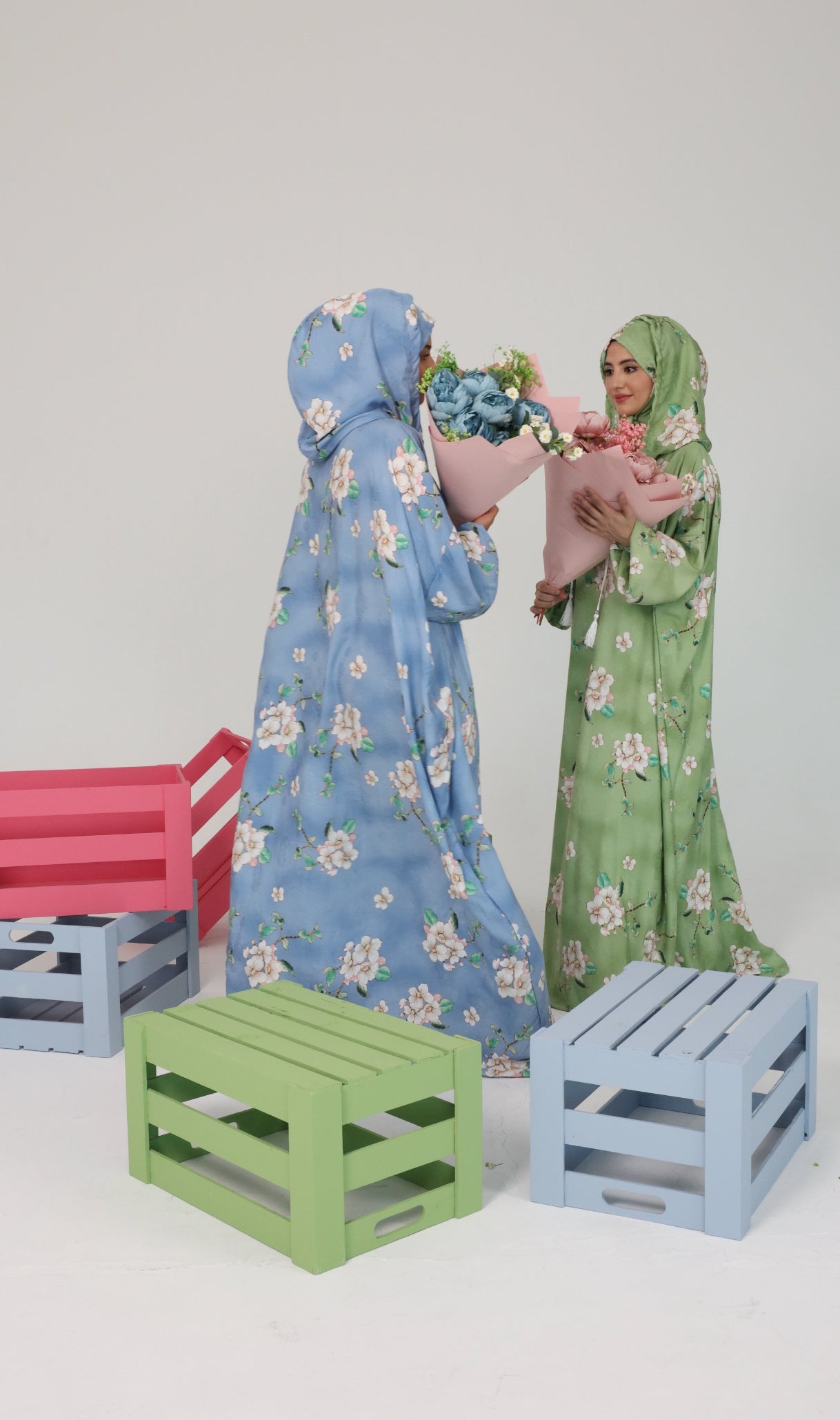 Blue and white orchid burqa