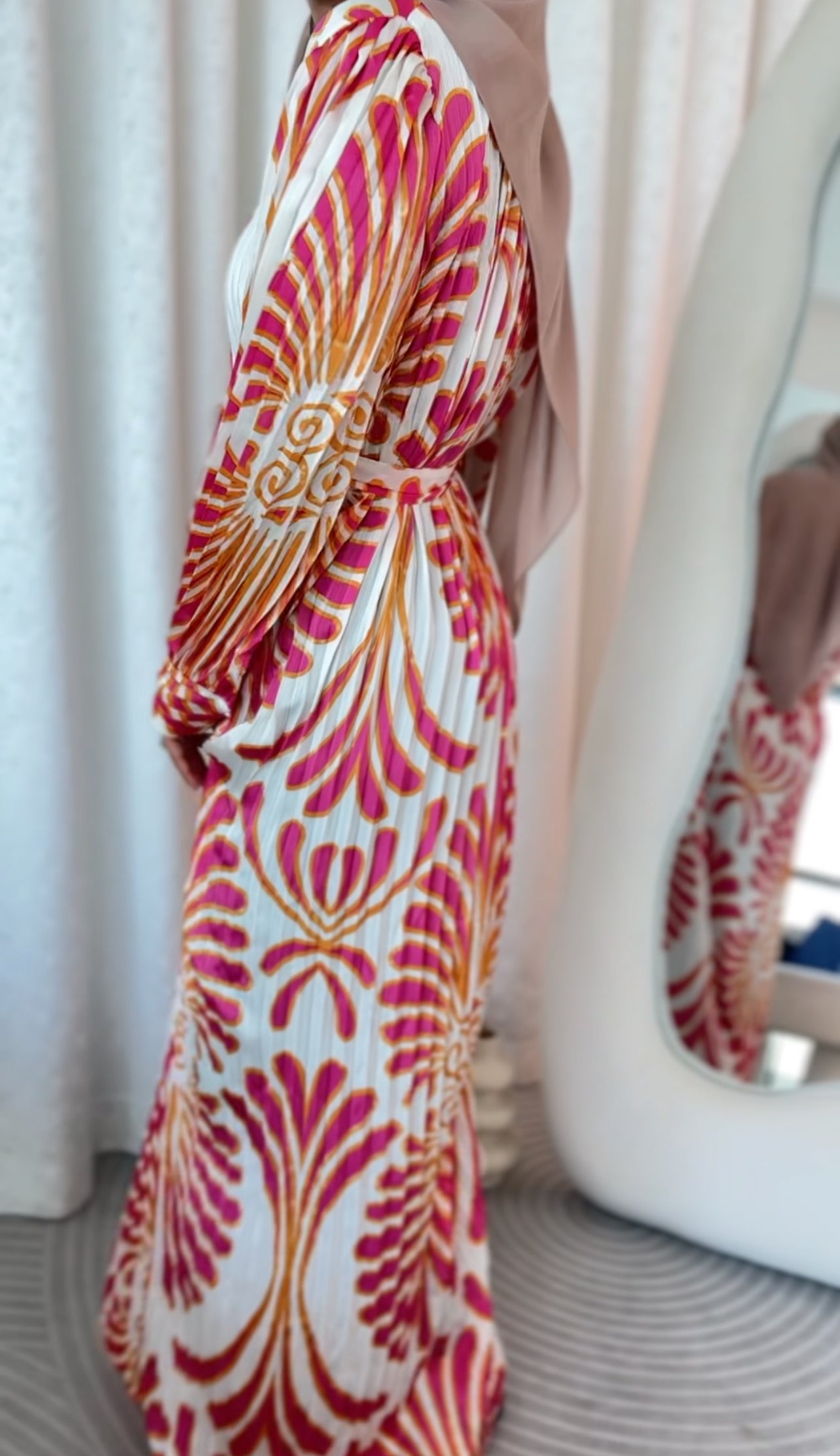 Pink and white pleated dress