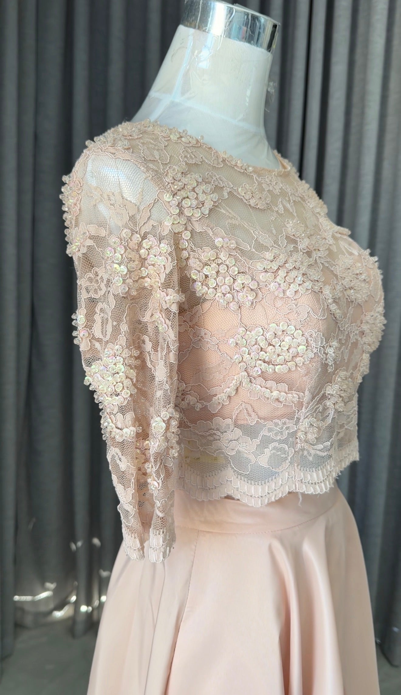 Peach beaded set with skirt