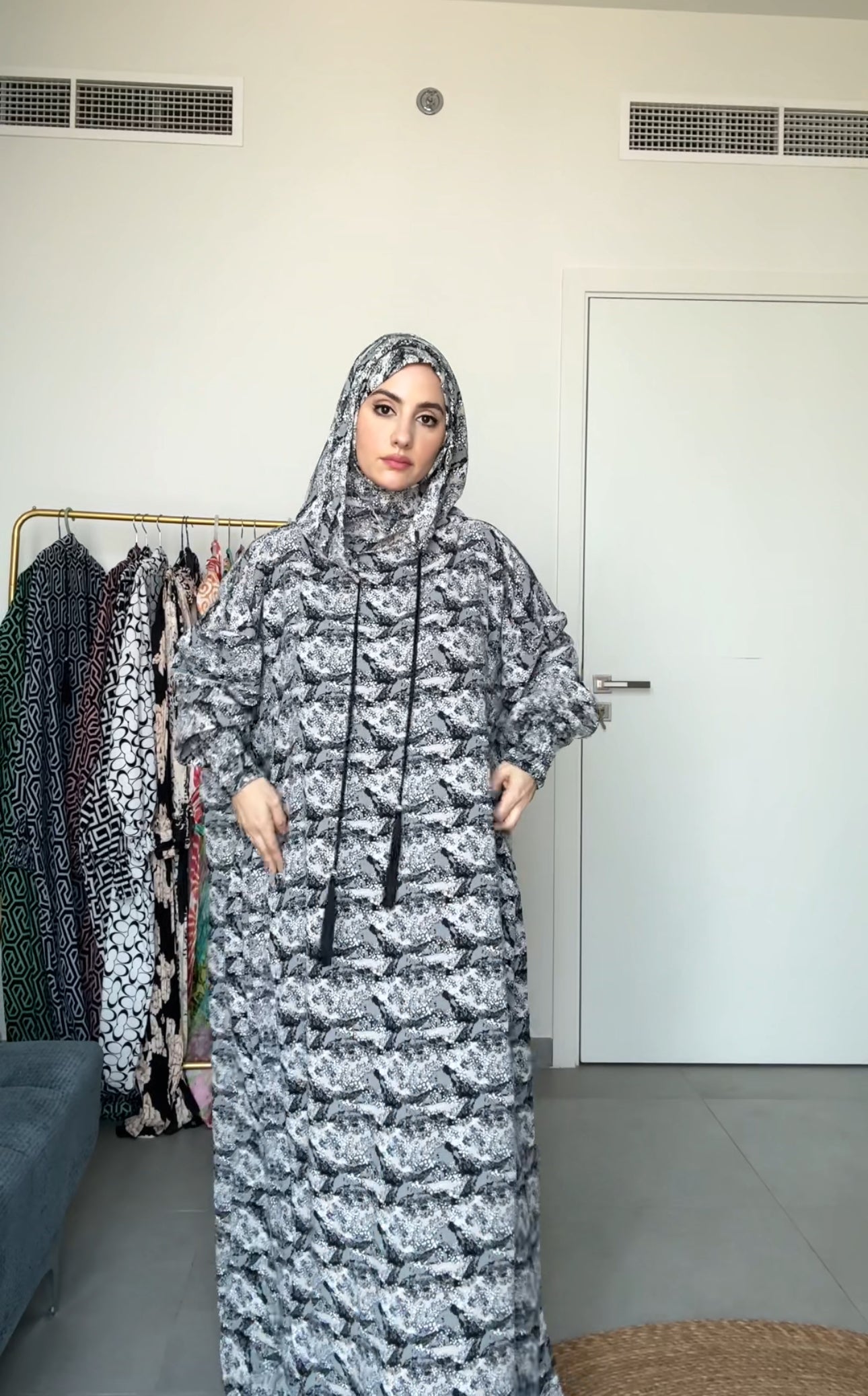 Black and white burqa with pockets