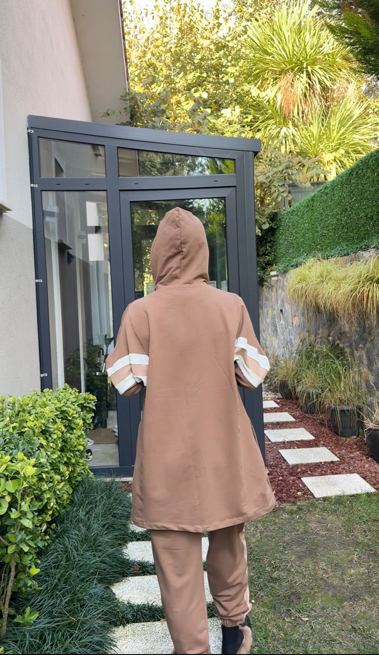 Beige tracksuit set with white stripes