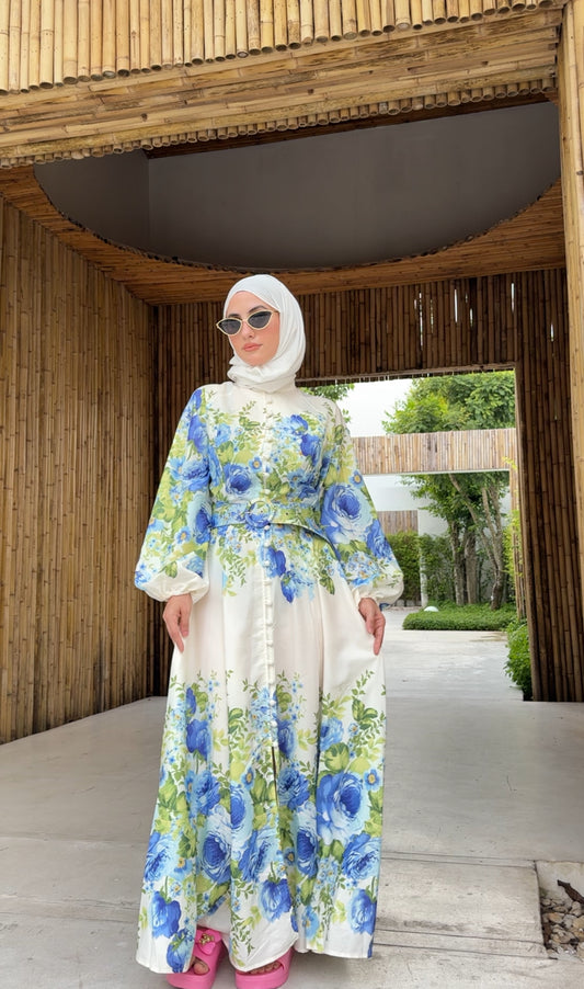 Blue and white floral 🦋 Eid dress