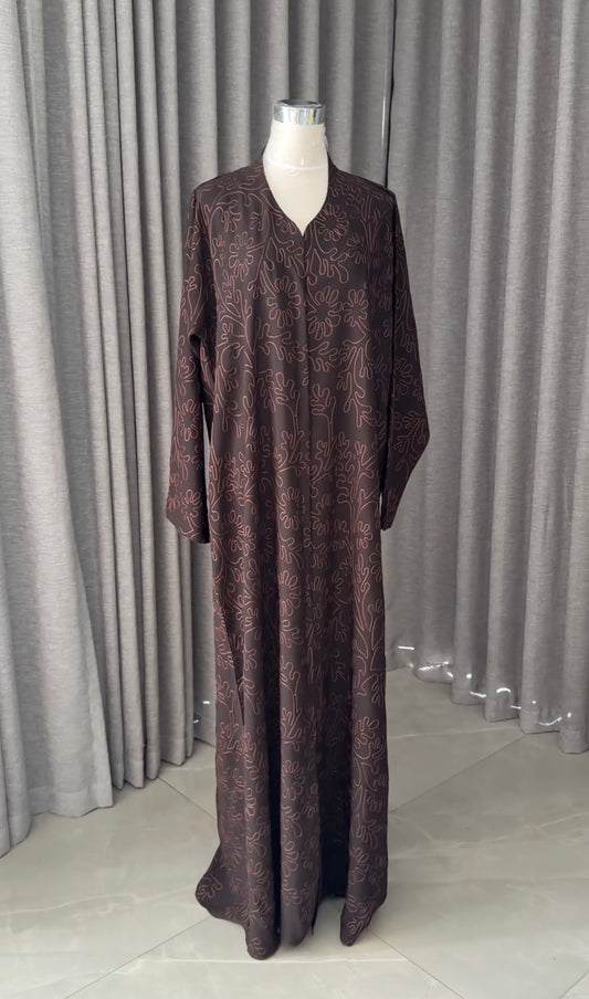 Brown embroidery abayah