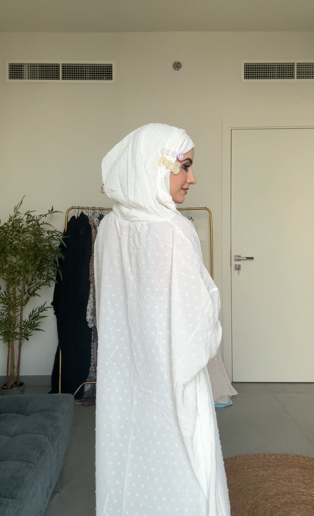 White burqa with white dots