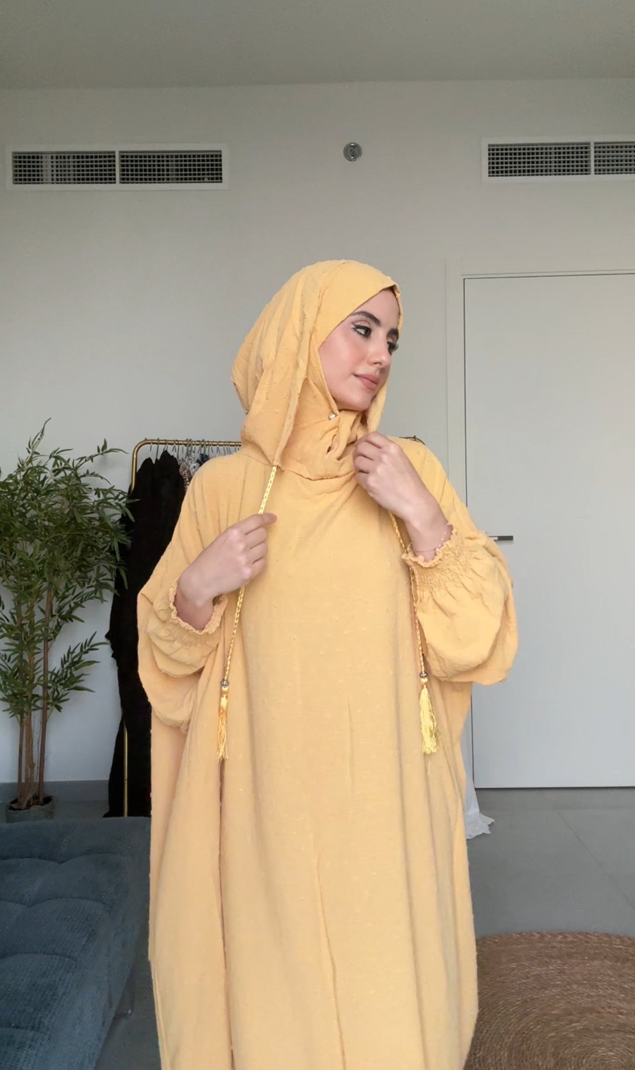 Light yellow burqa with yellow dots