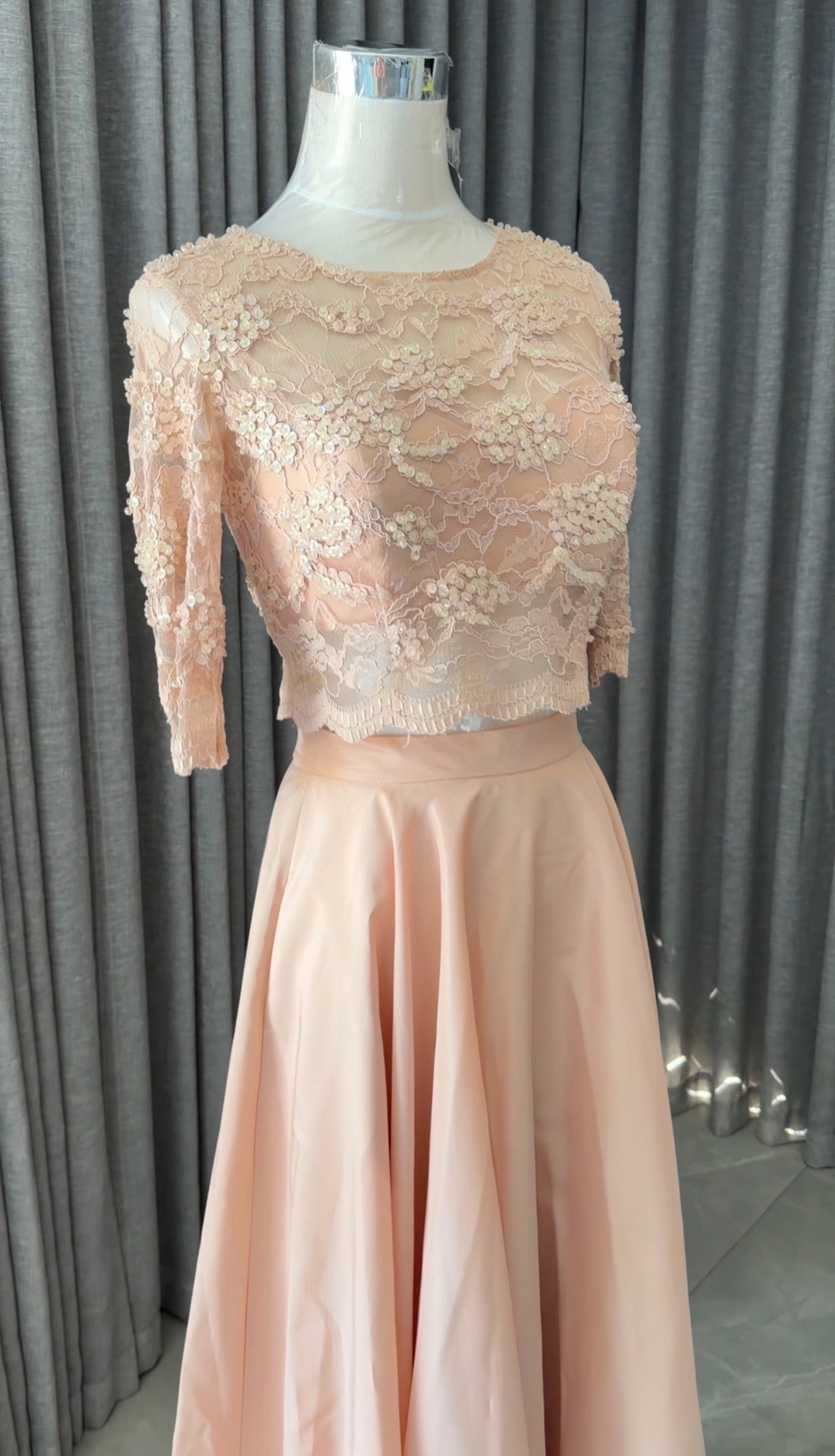 Peach beaded set with skirt