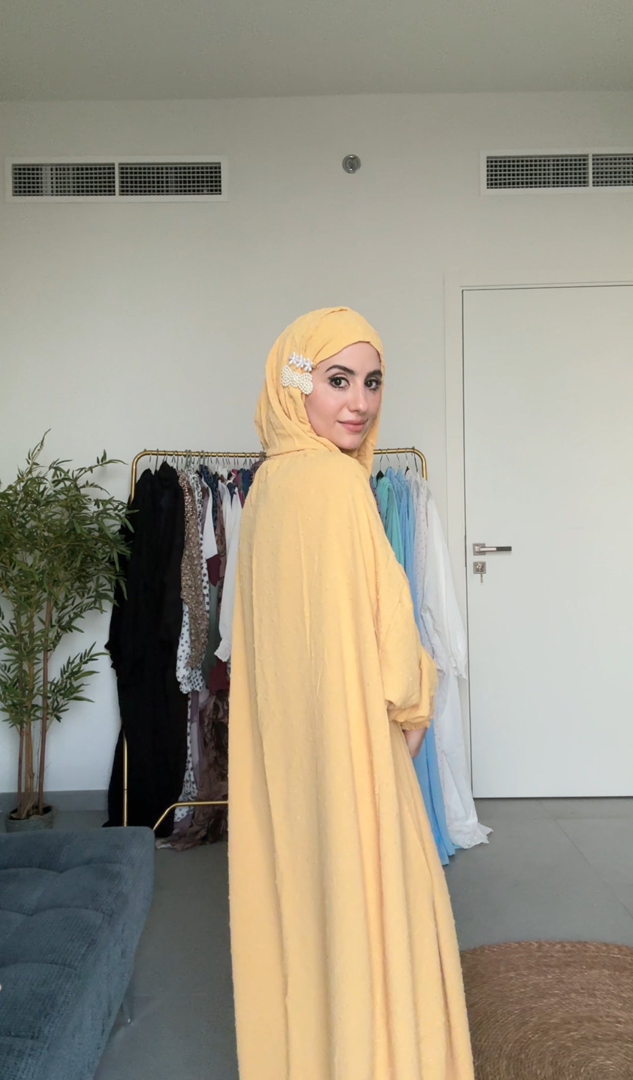 Light yellow burqa with yellow dots