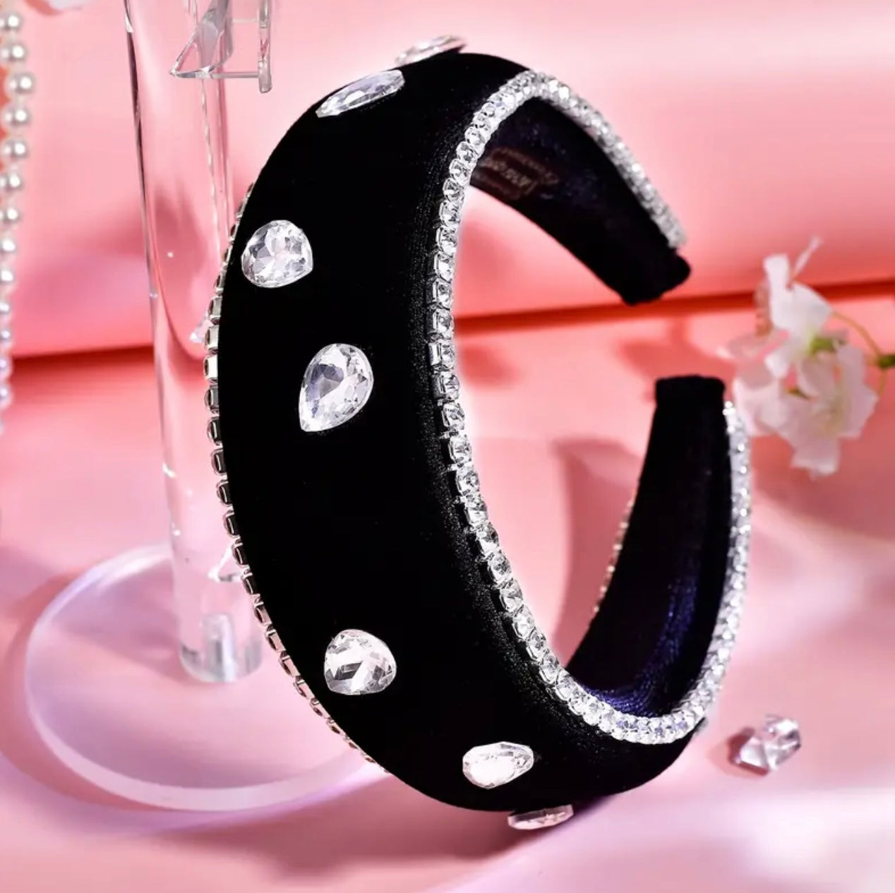 Black Velvet with Diamond Beadwork Alice Band