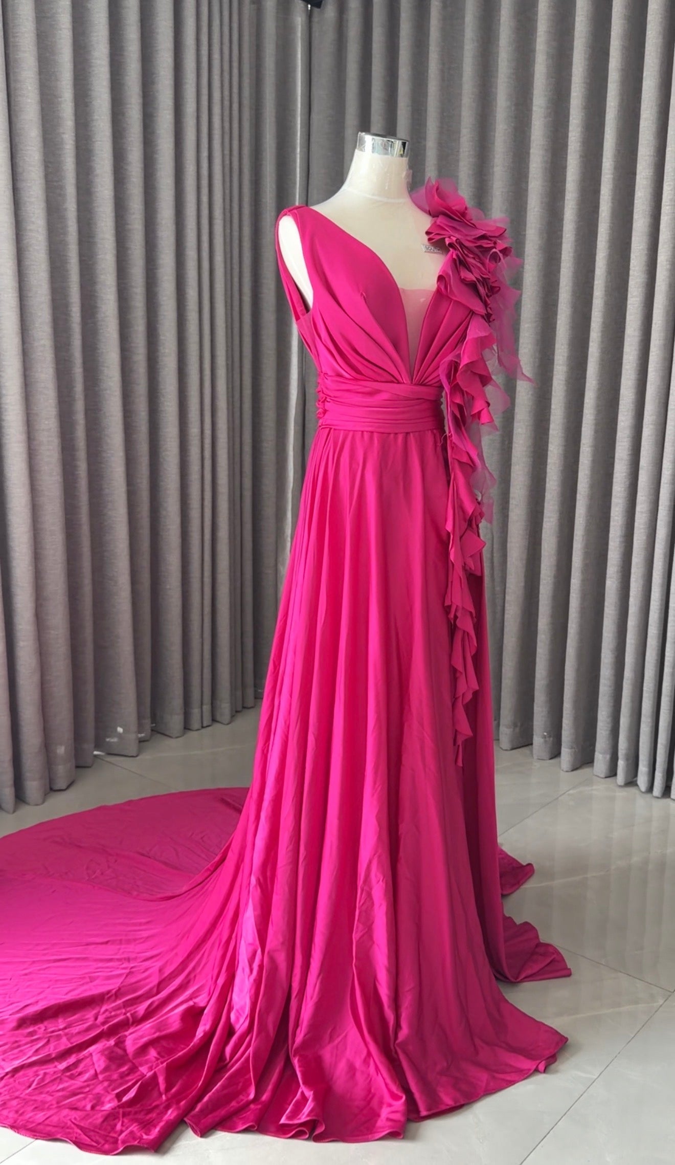 Pink floral bridal dress