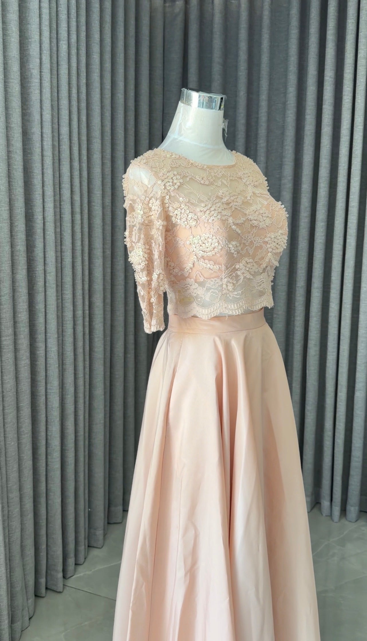 Peach beaded set with skirt