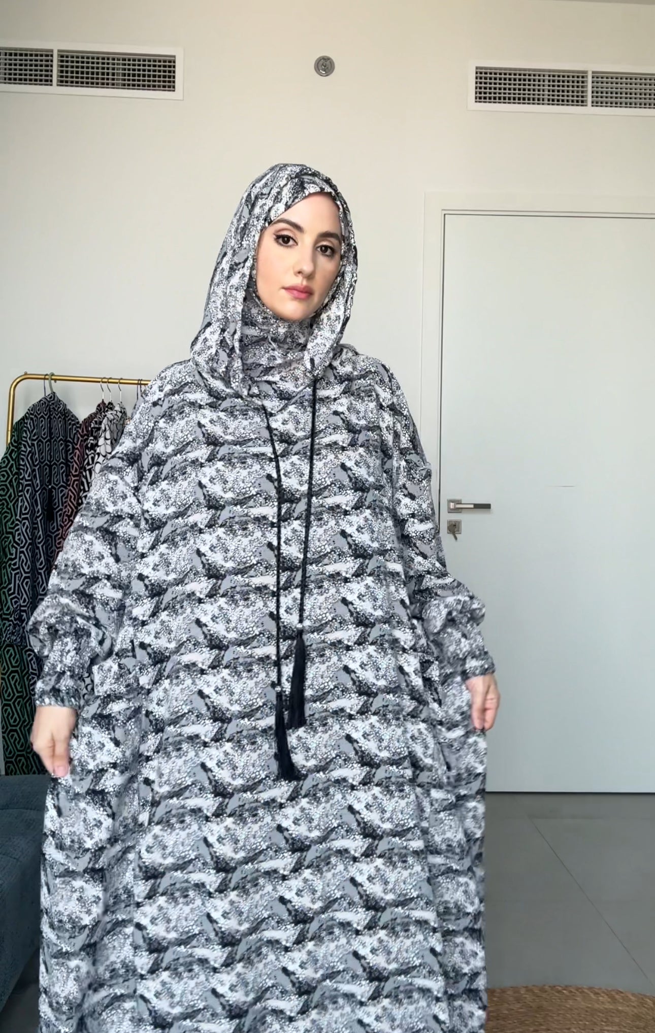 Black and white burqa with pockets