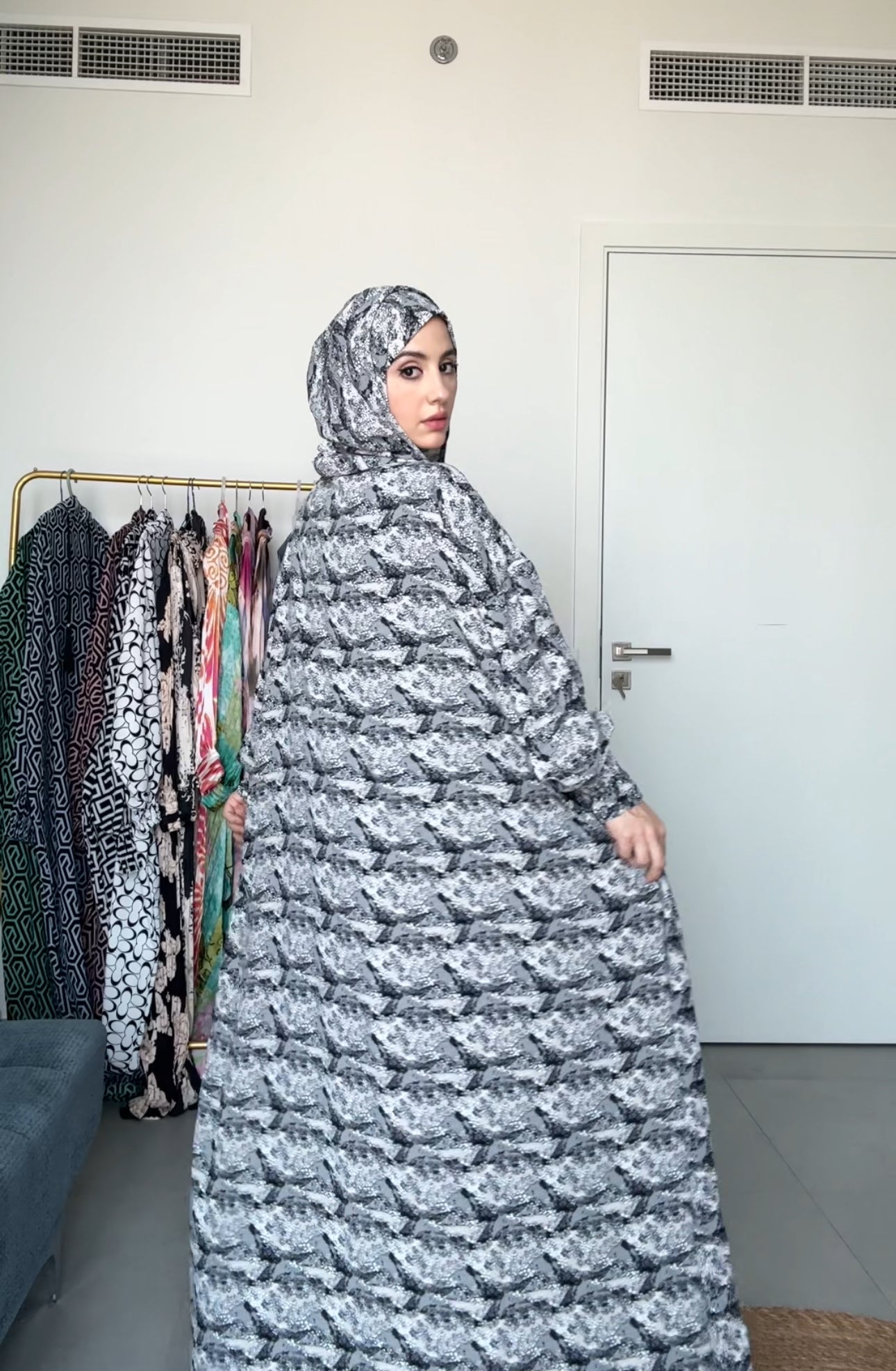 Black and white burqa with pockets
