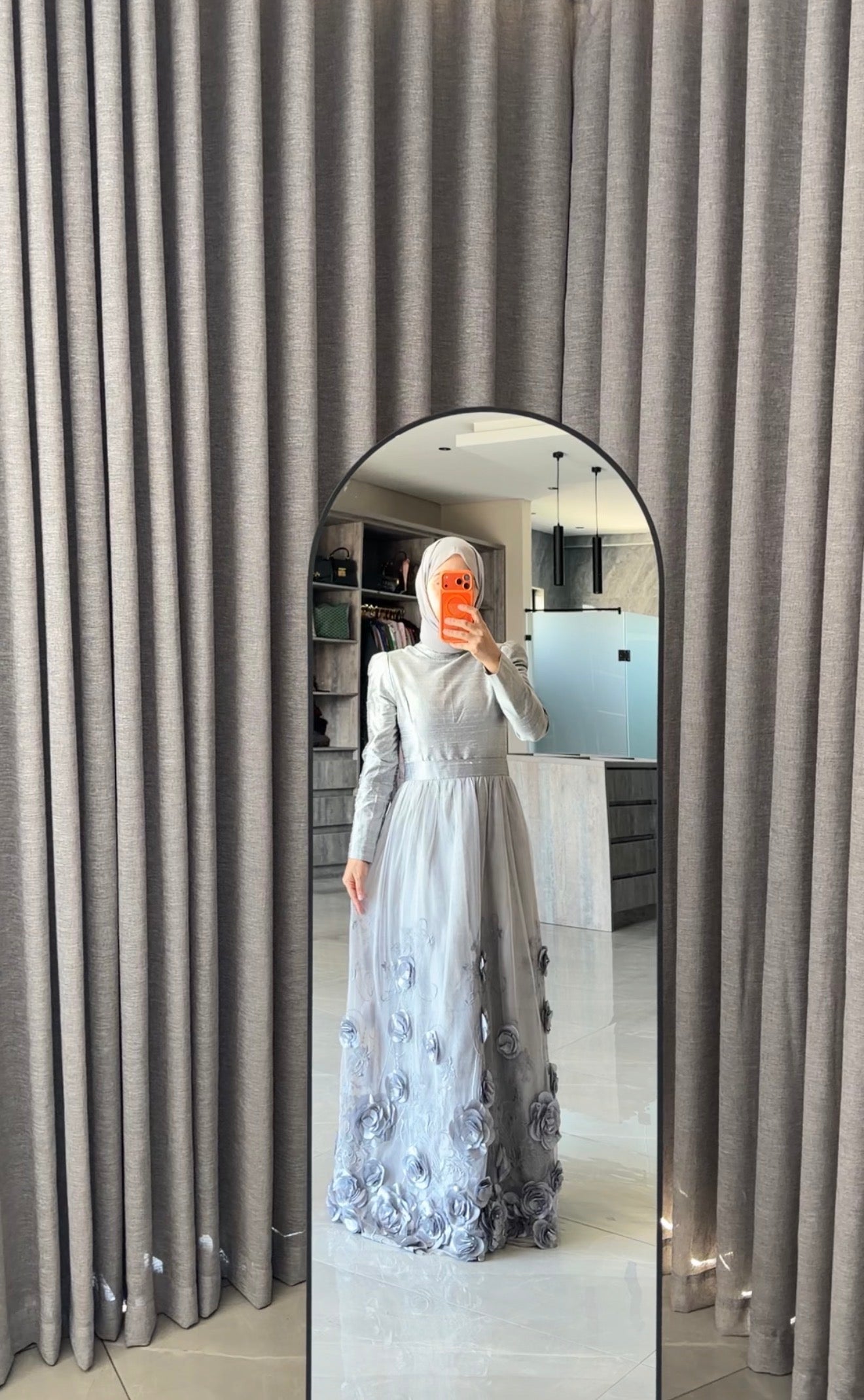 Silver floral lace dress