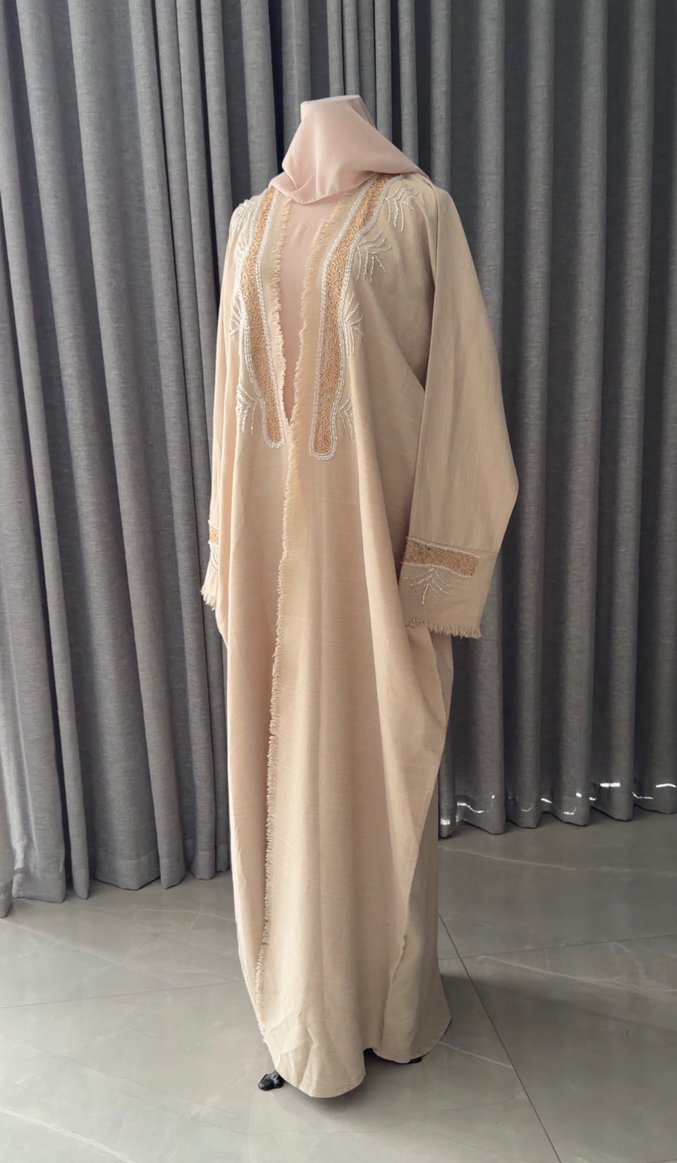 Beige Palm Beaded Abayah
