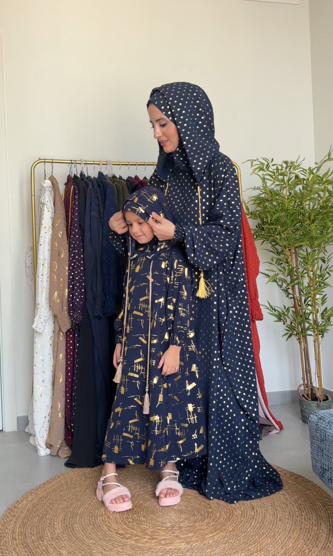 Kids navy burqa with gold