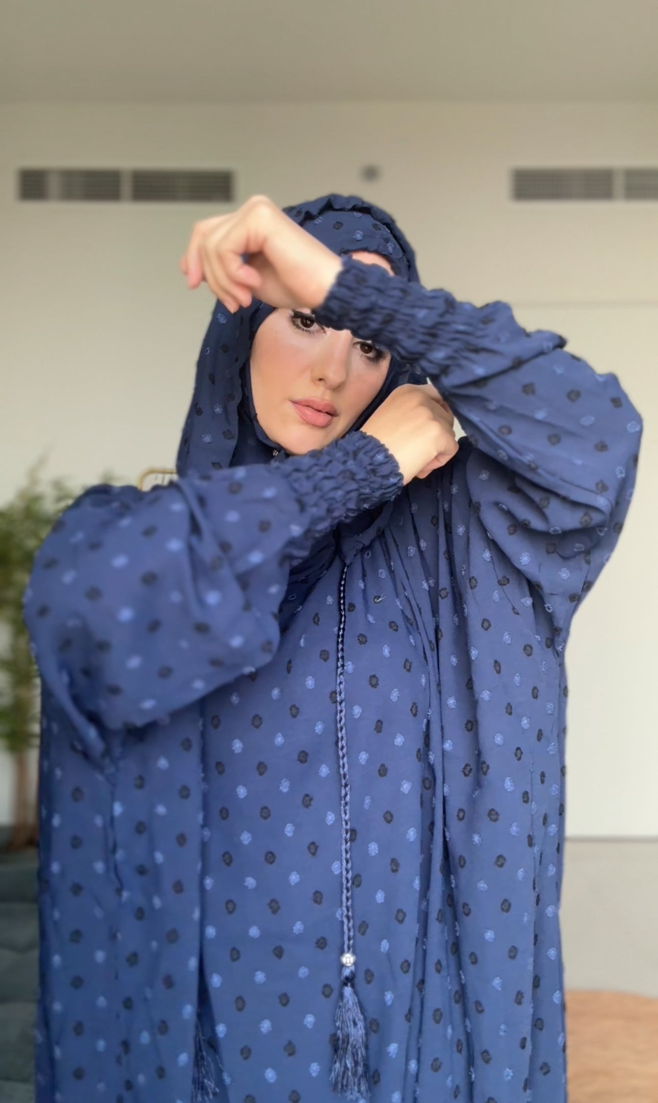 Navy burqa with black dots