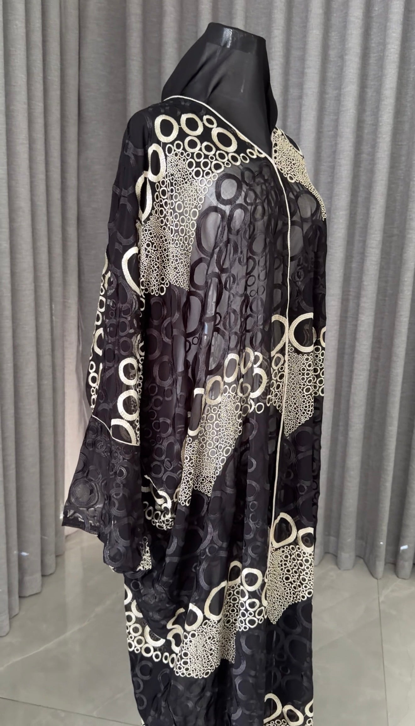 Black Net Abayah with Gold Embroidery Design 2