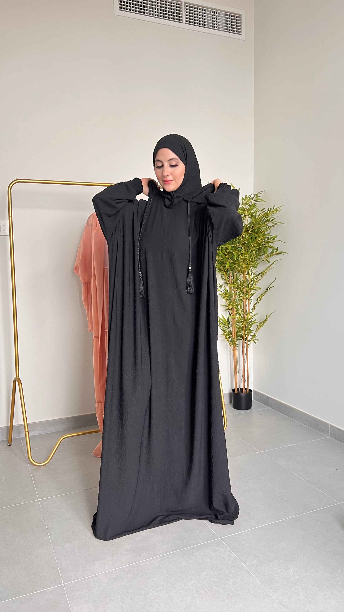 Black Burqa with black dots