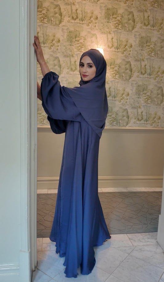 Purple gray flow abayah with attached hijab