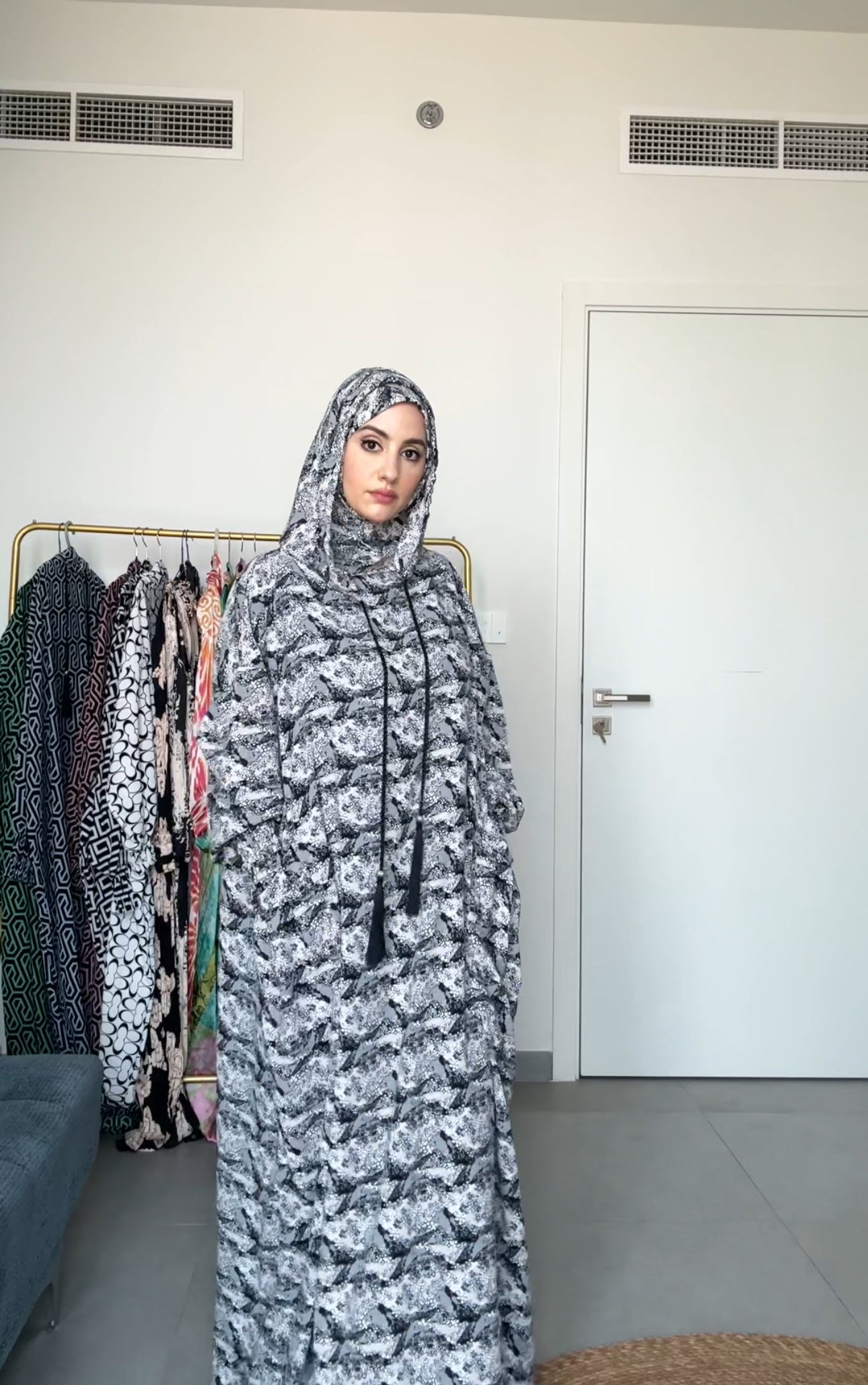 Black and white burqa with pockets