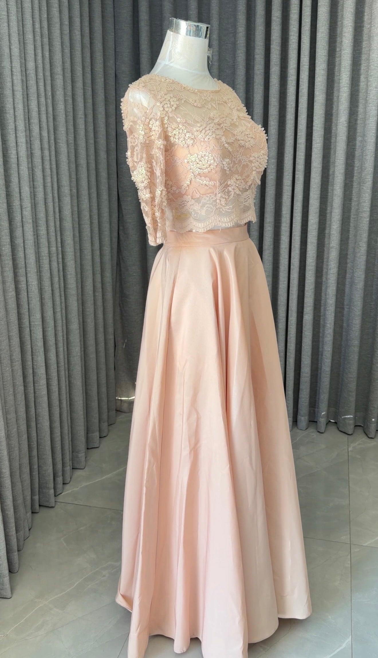 Peach beaded set with skirt