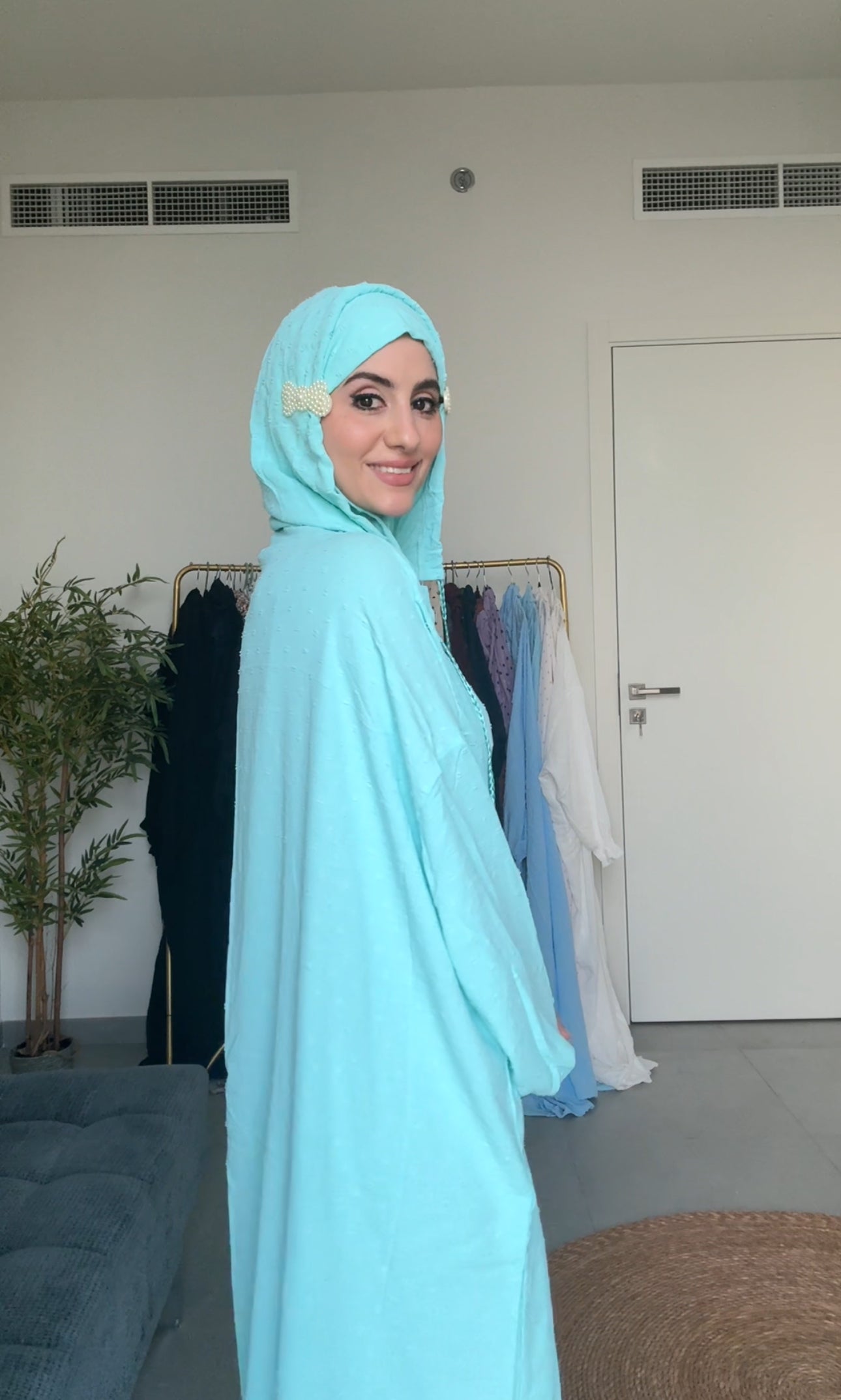 Bright blue burqa with blue dots